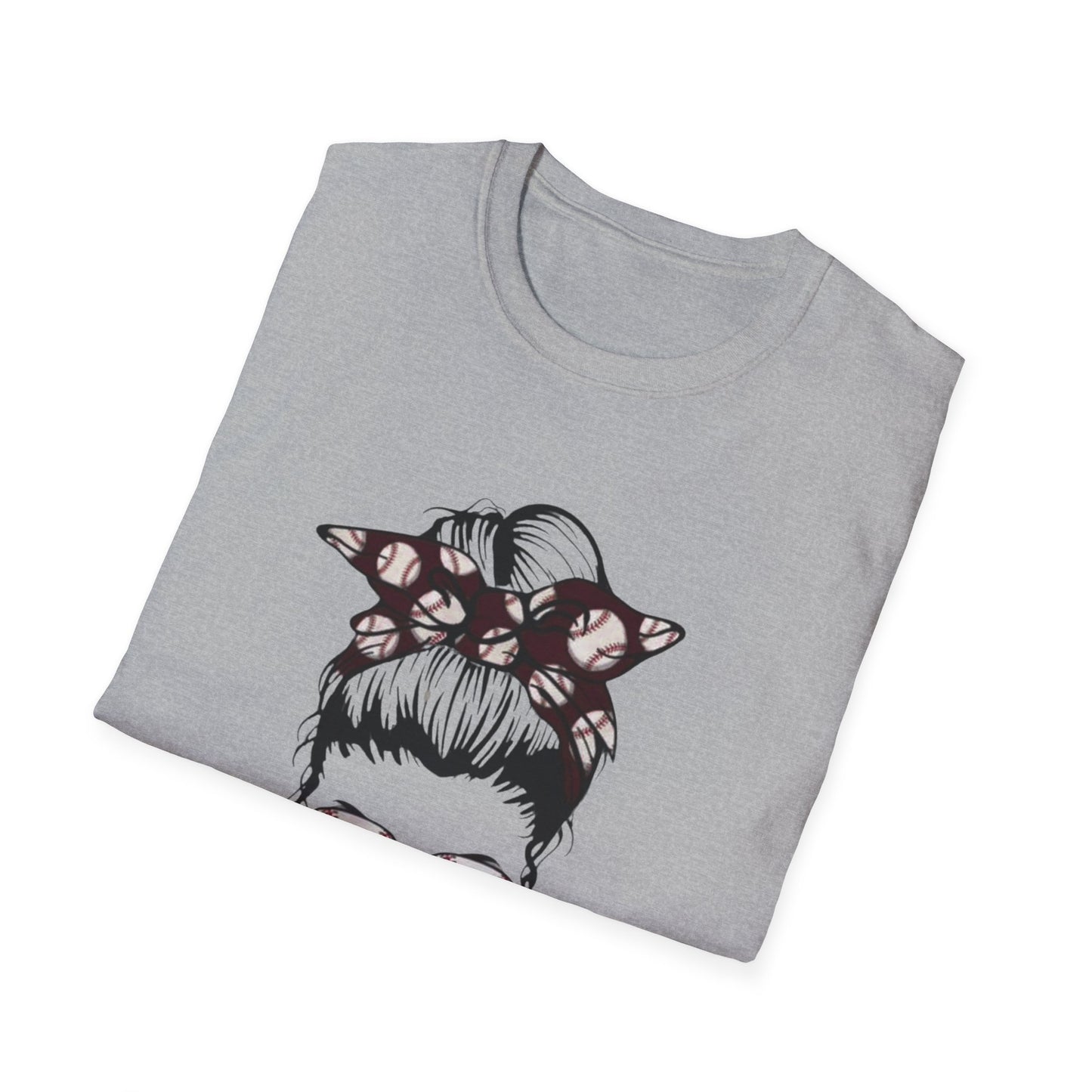 Baseball Mom T-Shirt – Messy Bun Bandana Sunglasses Graphic Tee