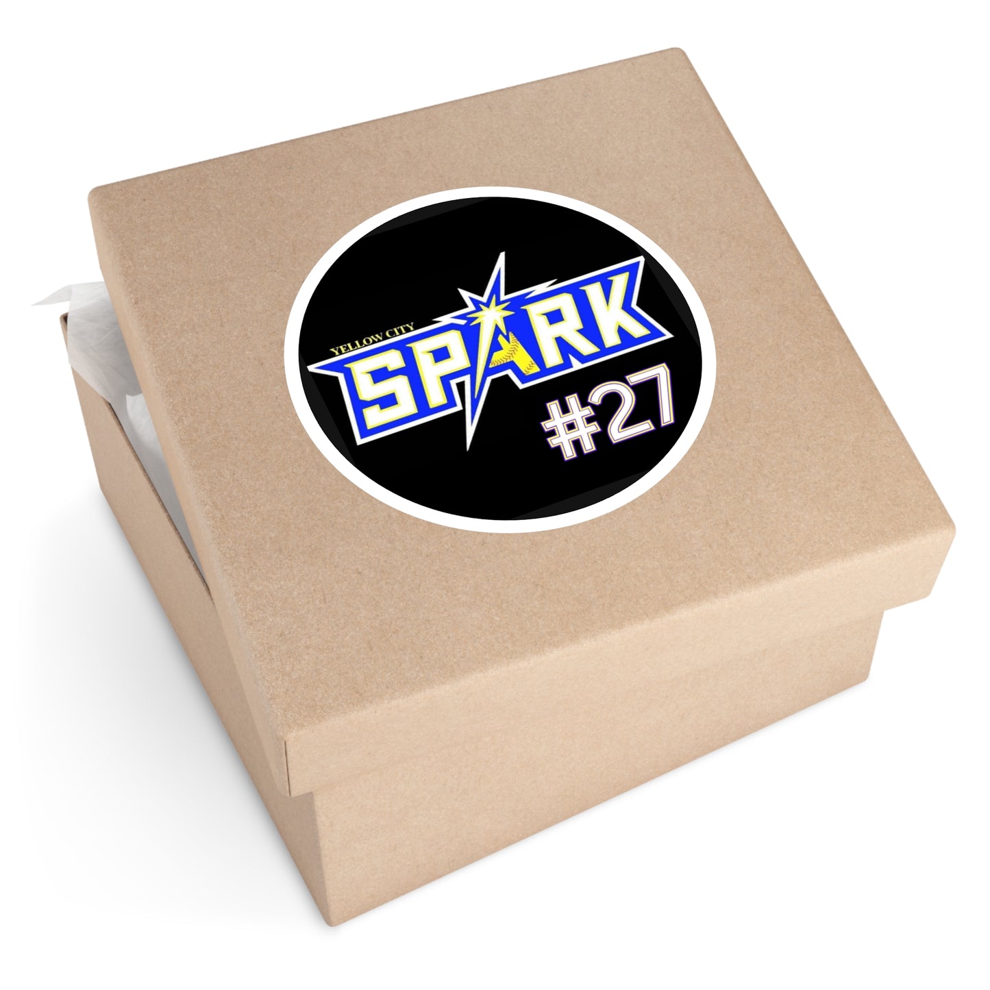 Yellow City Spark #27 Round Sticker — Team Logo Vinyl Decal (Indoor/Outdoor)