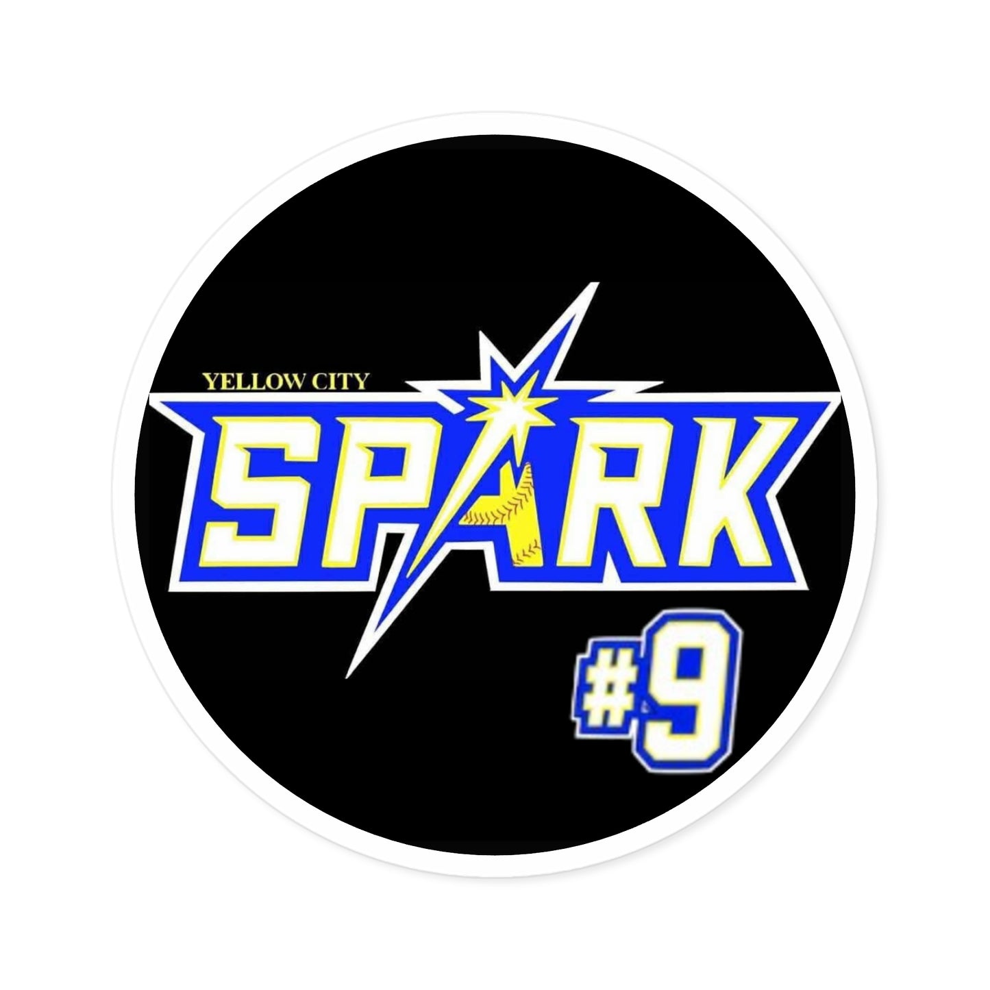 Spark #9 Round Sticker — Yellow City Sports Logo Sticker (Indoor/Outdoor)