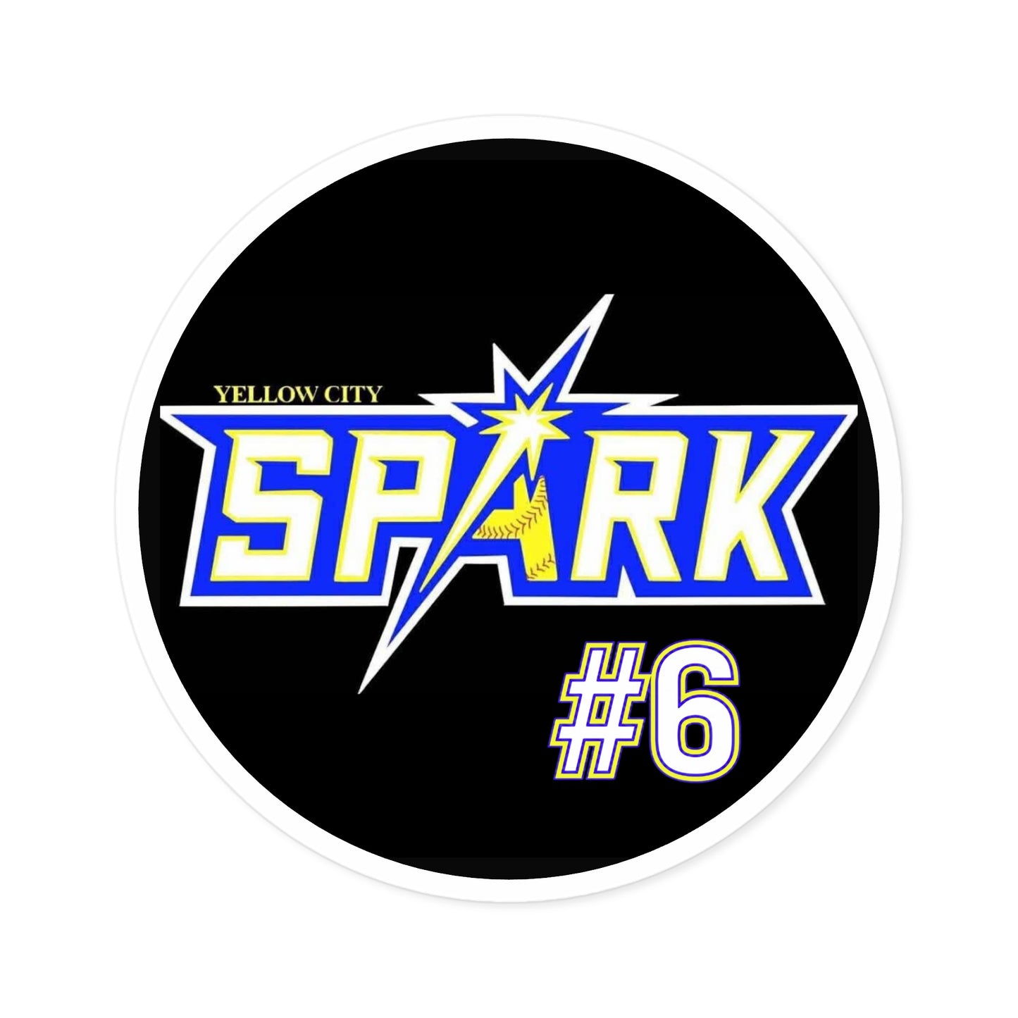 Yellow City Spark #6 Round Sticker — Sports Team Logo Decal (Indoor/Outdoor)