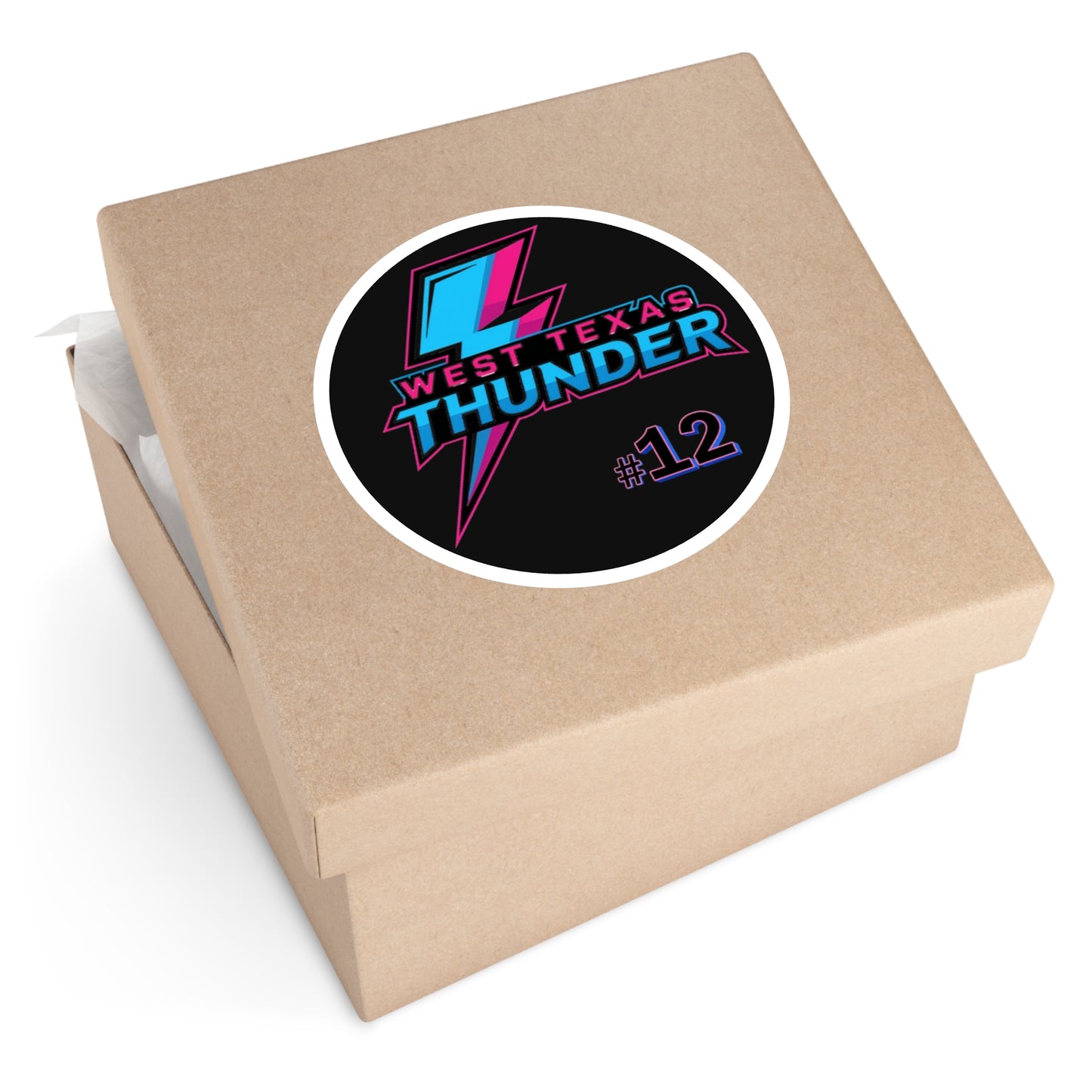 West Texas Thunder #12 Round Sticker — Retro Lightning Team Decal (Indoor/Outdoor)