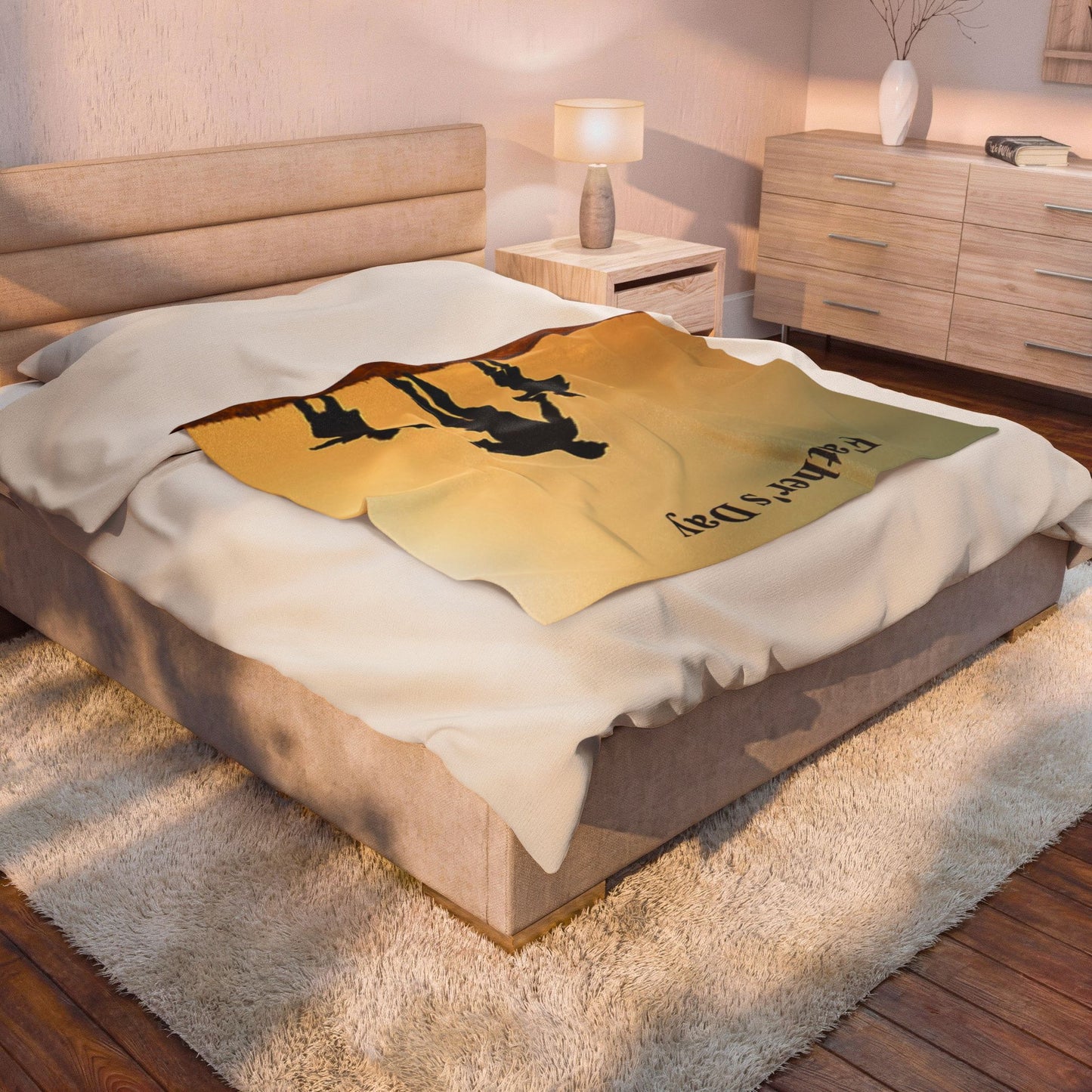 Father’s Day Velveteen Plush Blanket – Silhouette Dad with Kids
