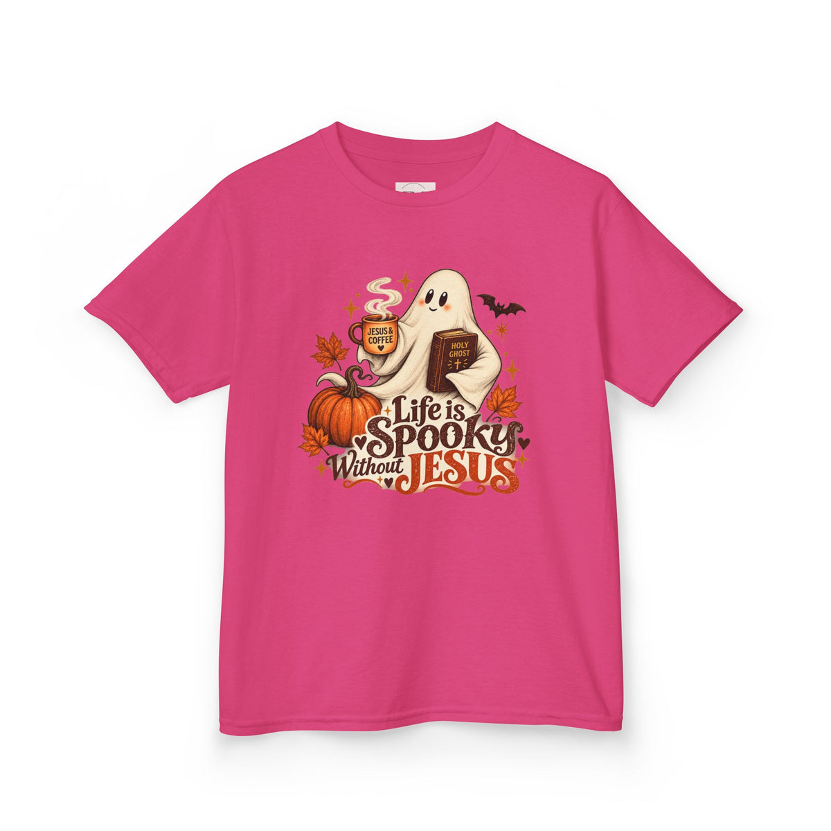 Kids Halloween Tee — “Life Is Spooky Without Jesus” Ghost Pumpkin Christian Shirt
