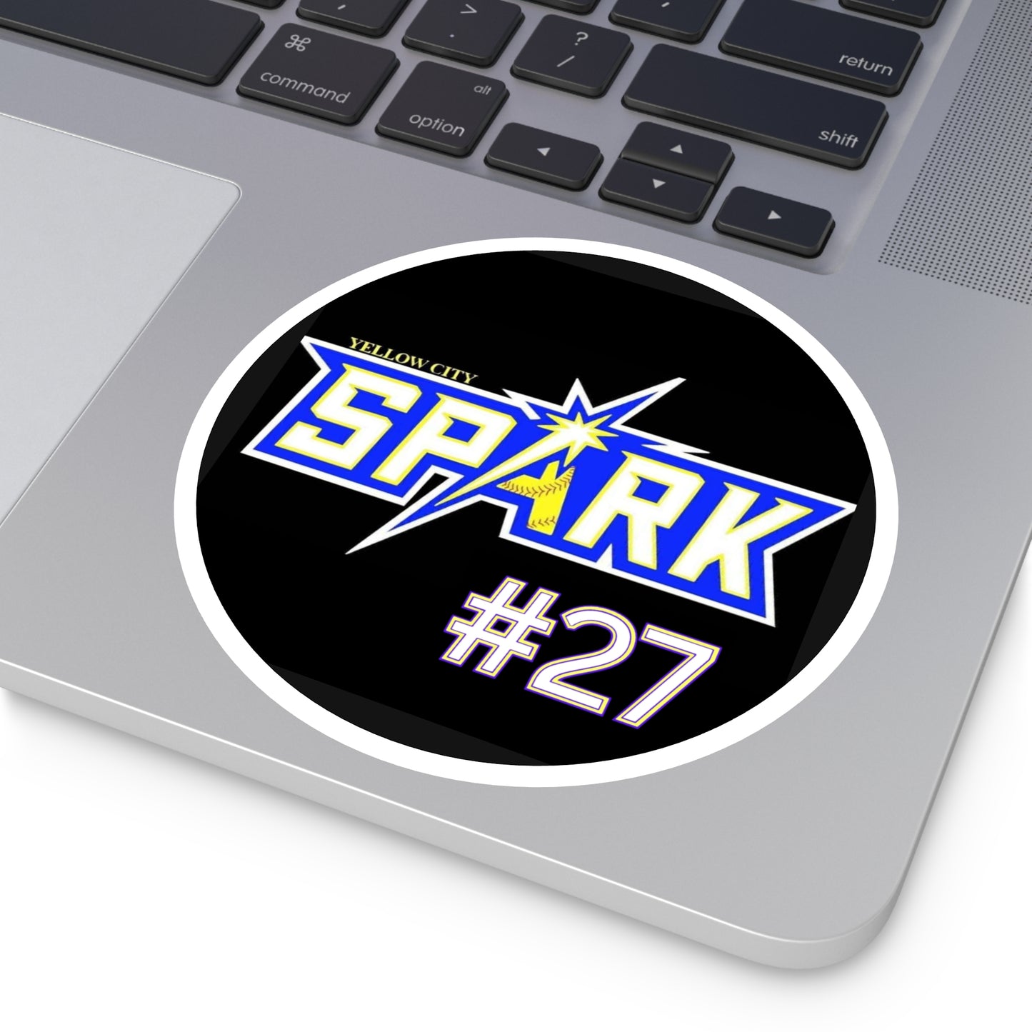 Yellow City Spark #27 Round Sticker — Team Logo Vinyl Decal (Indoor/Outdoor)