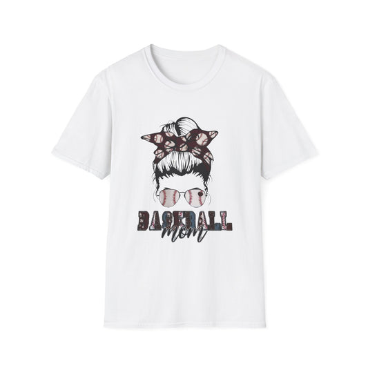 Baseball Mom T-Shirt – Messy Bun Bandana Sunglasses Graphic Tee