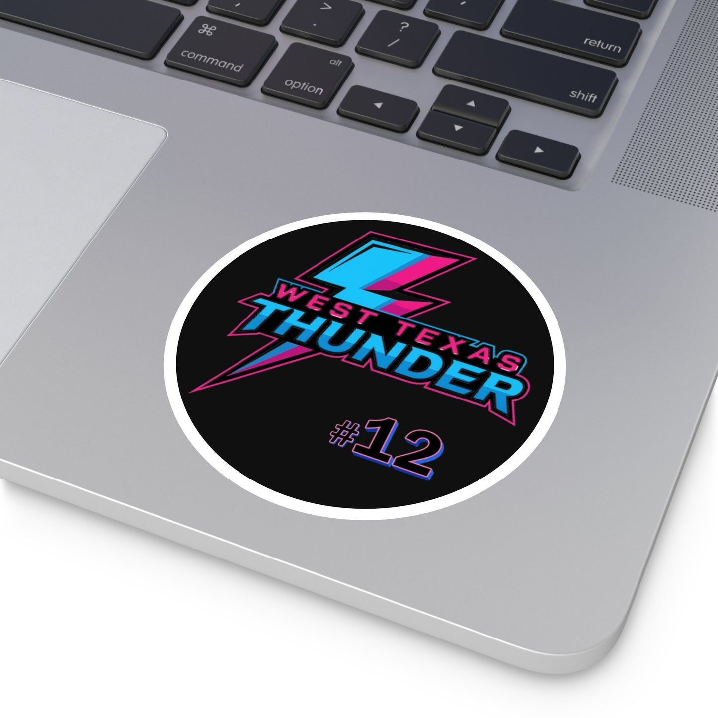 West Texas Thunder #12 Round Sticker — Retro Lightning Team Decal (Indoor/Outdoor)