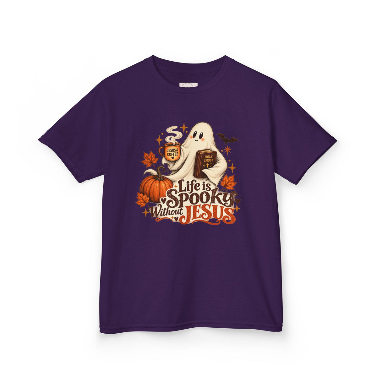 Kids Halloween Tee — “Life Is Spooky Without Jesus” Ghost Pumpkin Christian Shirt