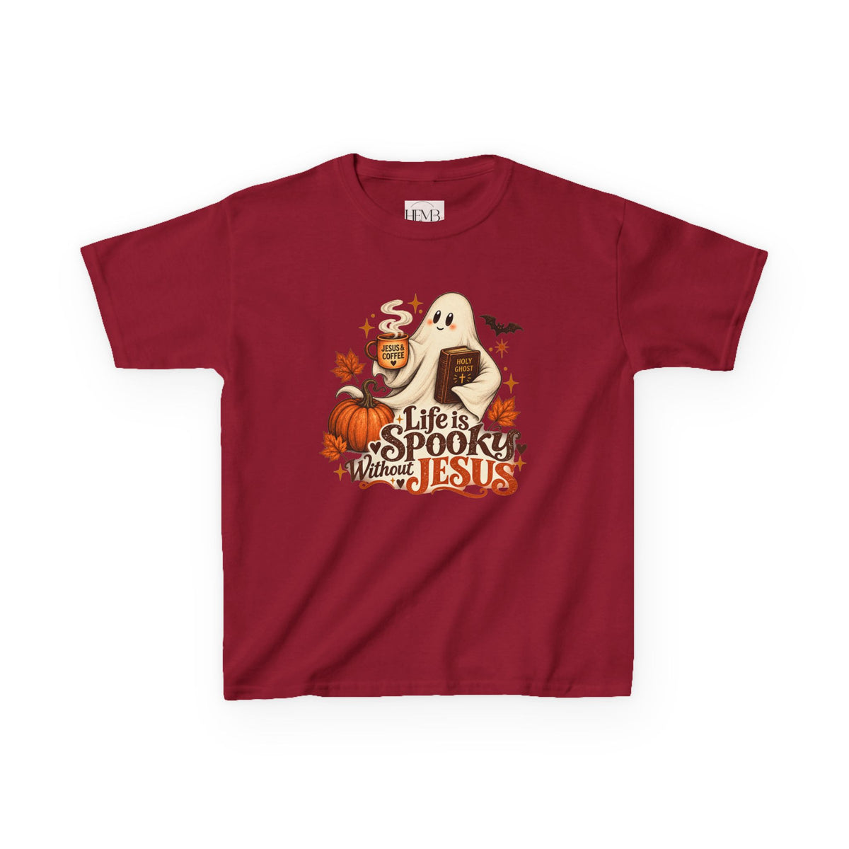 Kids Halloween Tee — “Life Is Spooky Without Jesus” Ghost Pumpkin Christian Shirt