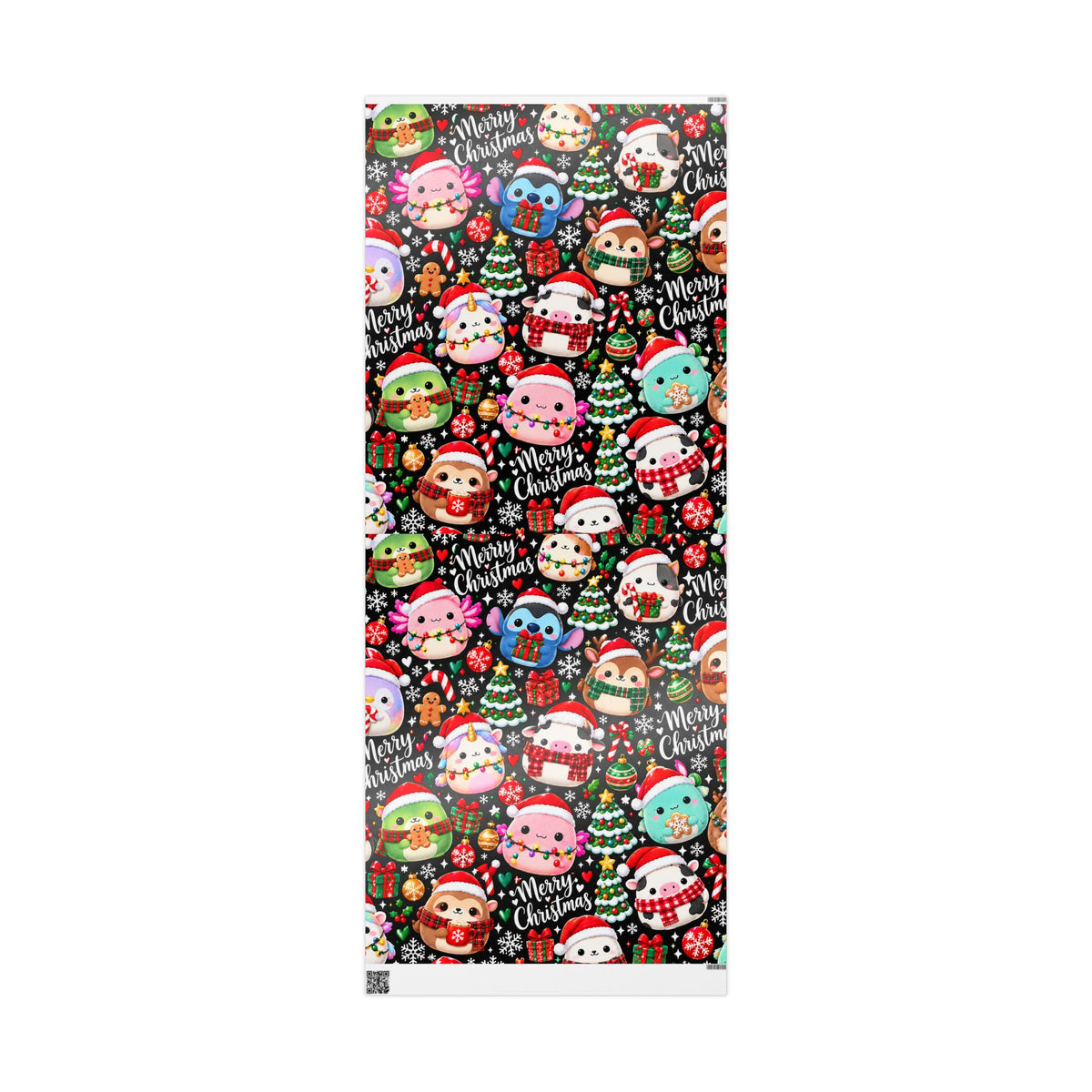 Cute Kawaii Christmas Wrapping Paper – 'Merry Christmas' Holiday Gift Wrap with Festive Animals and Snowflakes