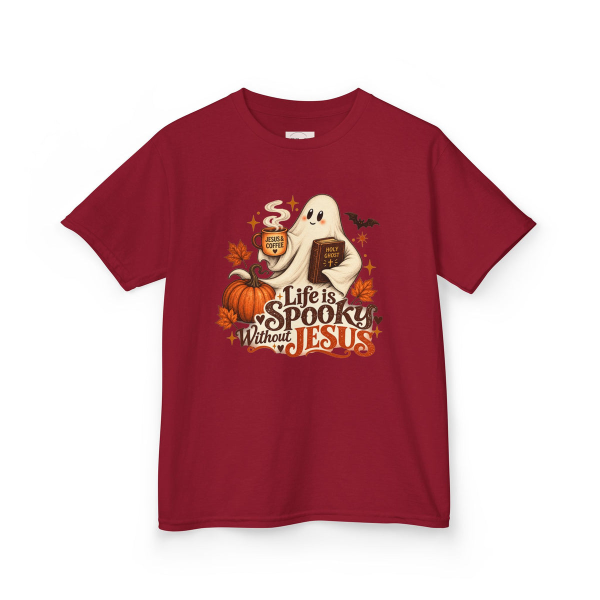 Kids Halloween Tee — “Life Is Spooky Without Jesus” Ghost Pumpkin Christian Shirt