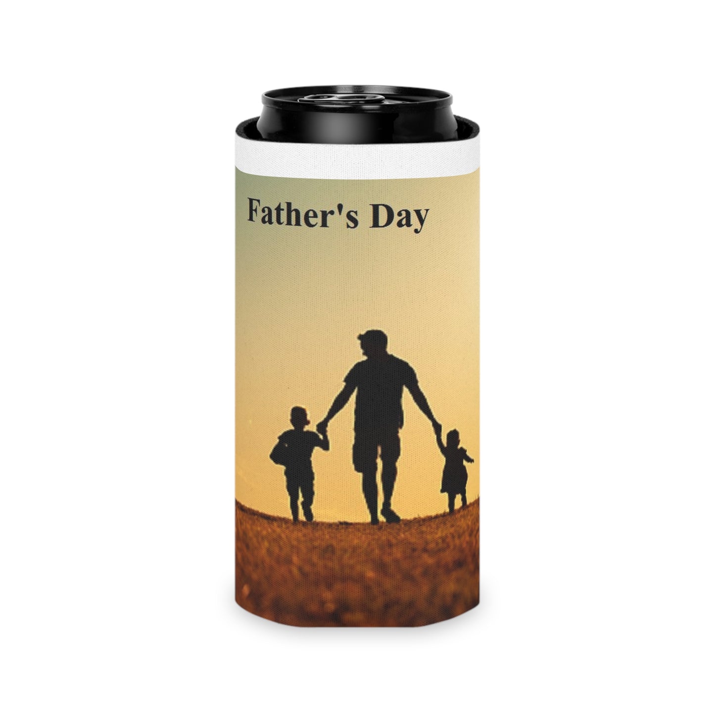 Father's Day Can Cooler - Silhouette Dad with Kids Sunset Beer Koozie