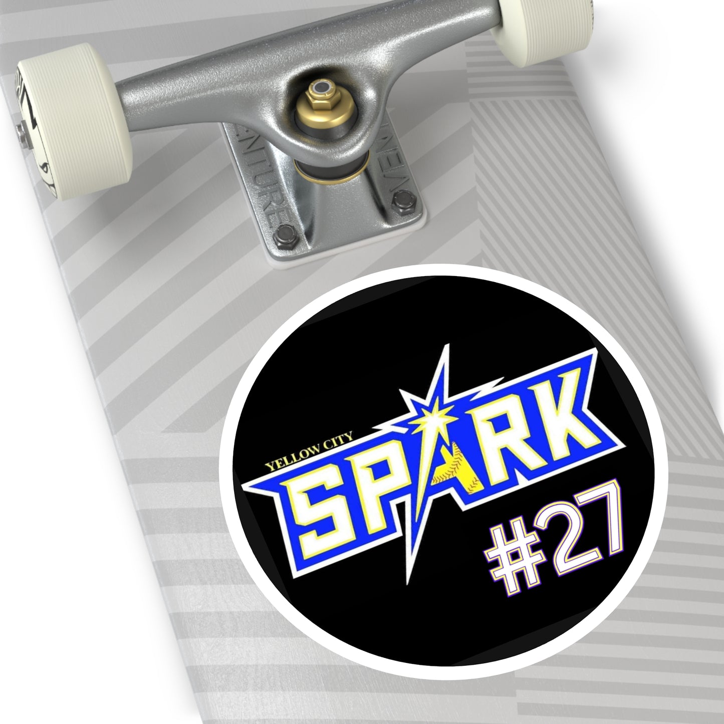Yellow City Spark #27 Round Sticker — Team Logo Vinyl Decal (Indoor/Outdoor)