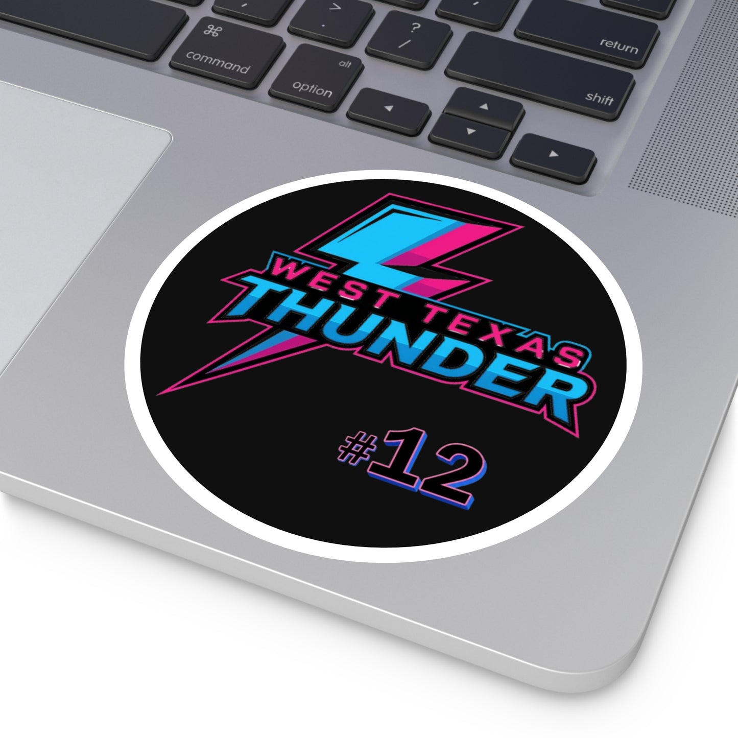 West Texas Thunder #12 Round Sticker — Retro Lightning Team Decal (Indoor/Outdoor)