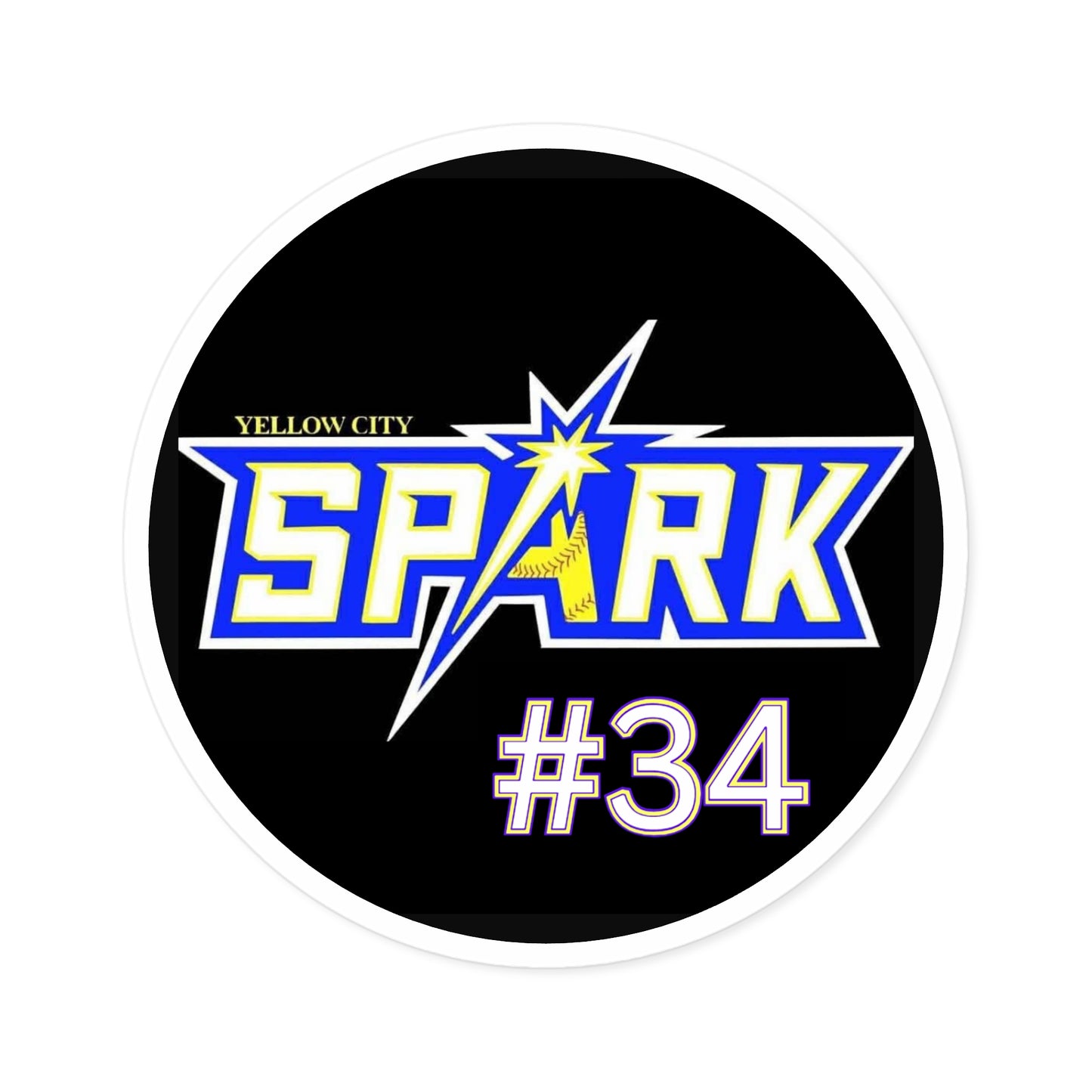 Spark #34 Round Sticker — Yellow City Spark Team Logo Indoor/Outdoor Sticker