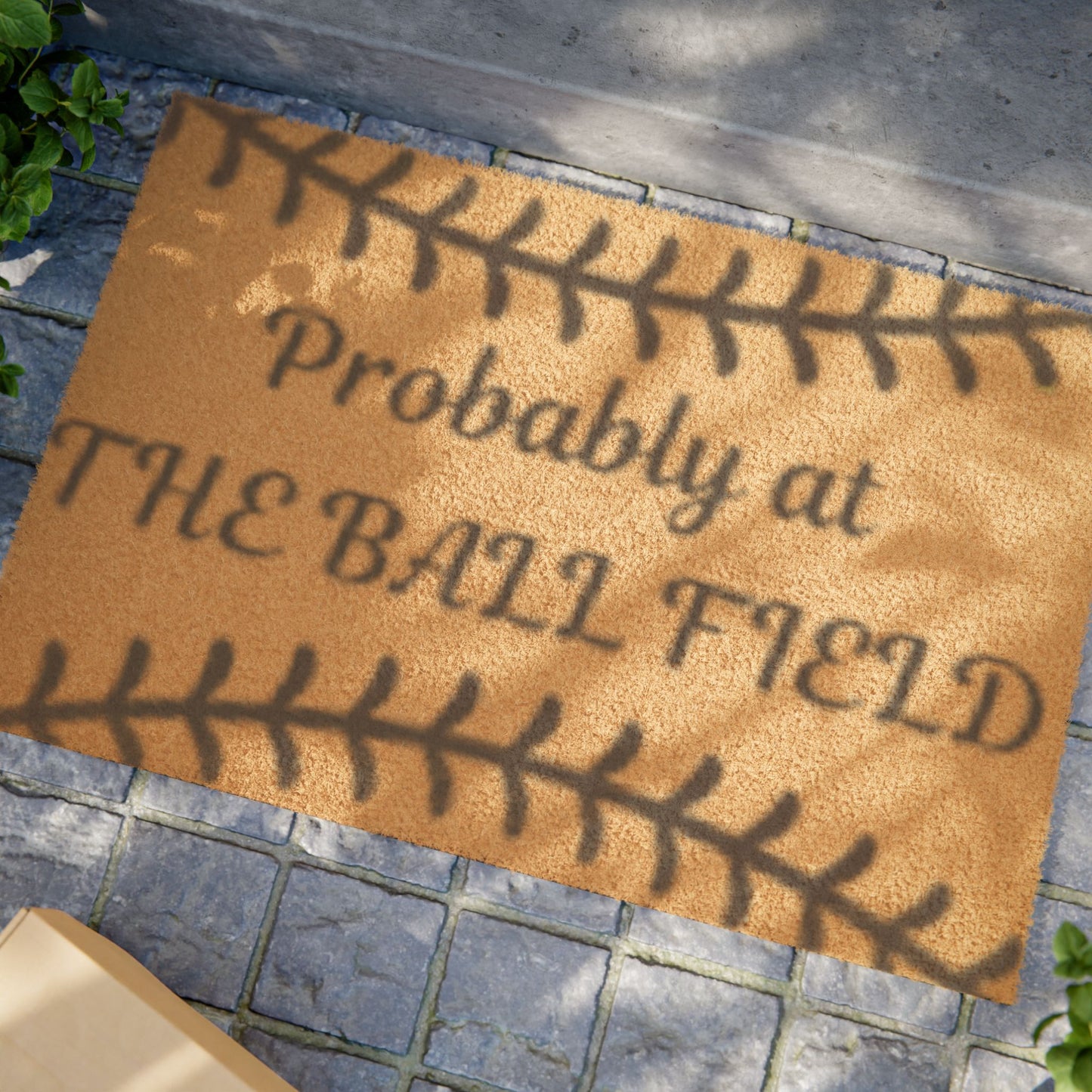 Doormat — "Probably at the Ball Field" Baseball Welcome Mat