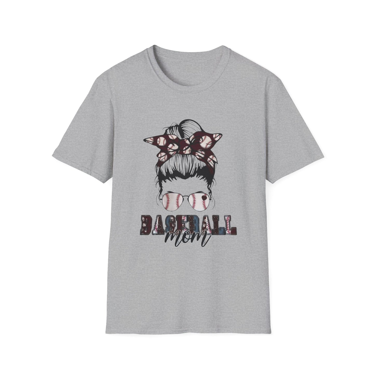 Baseball Mom T-Shirt – Messy Bun Bandana Sunglasses Graphic Tee
