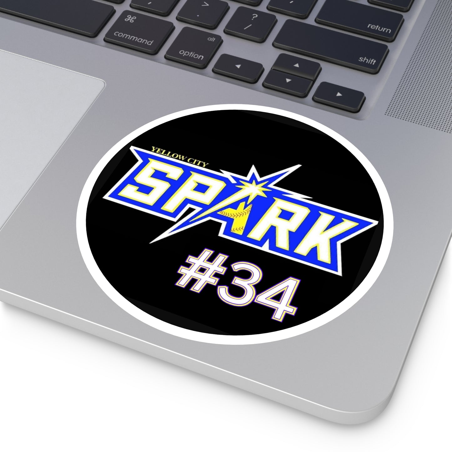 Spark #34 Round Sticker — Yellow City Spark Team Logo Indoor/Outdoor Sticker