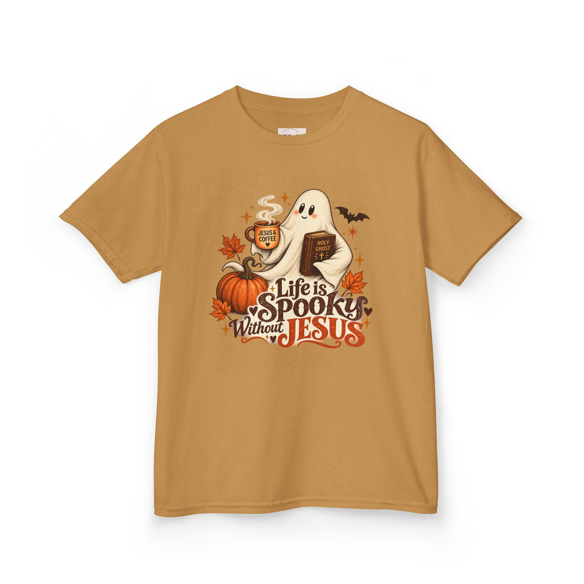 Kids Halloween Tee — “Life Is Spooky Without Jesus” Ghost Pumpkin Christian Shirt