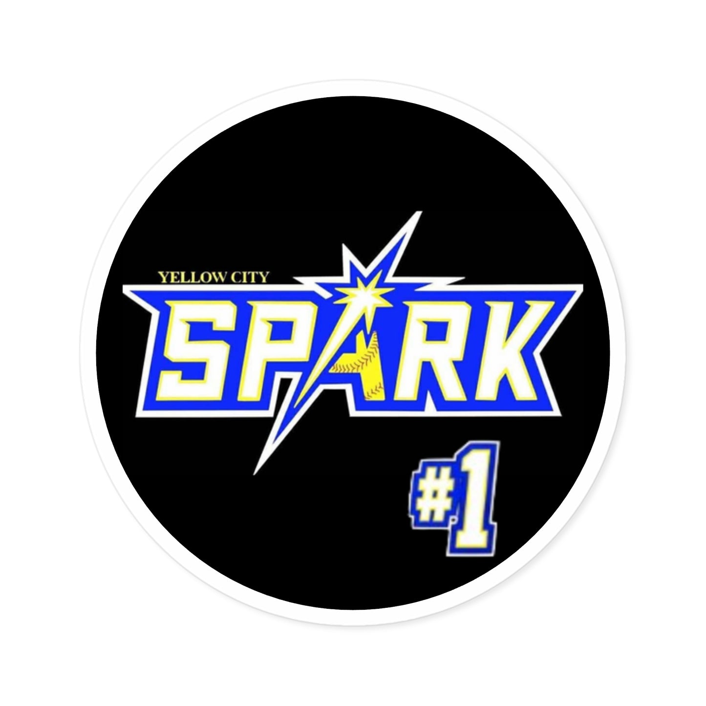Spark #1 Round Sticker — Yellow City Sports Logo Decal (Indoor/Outdoor)