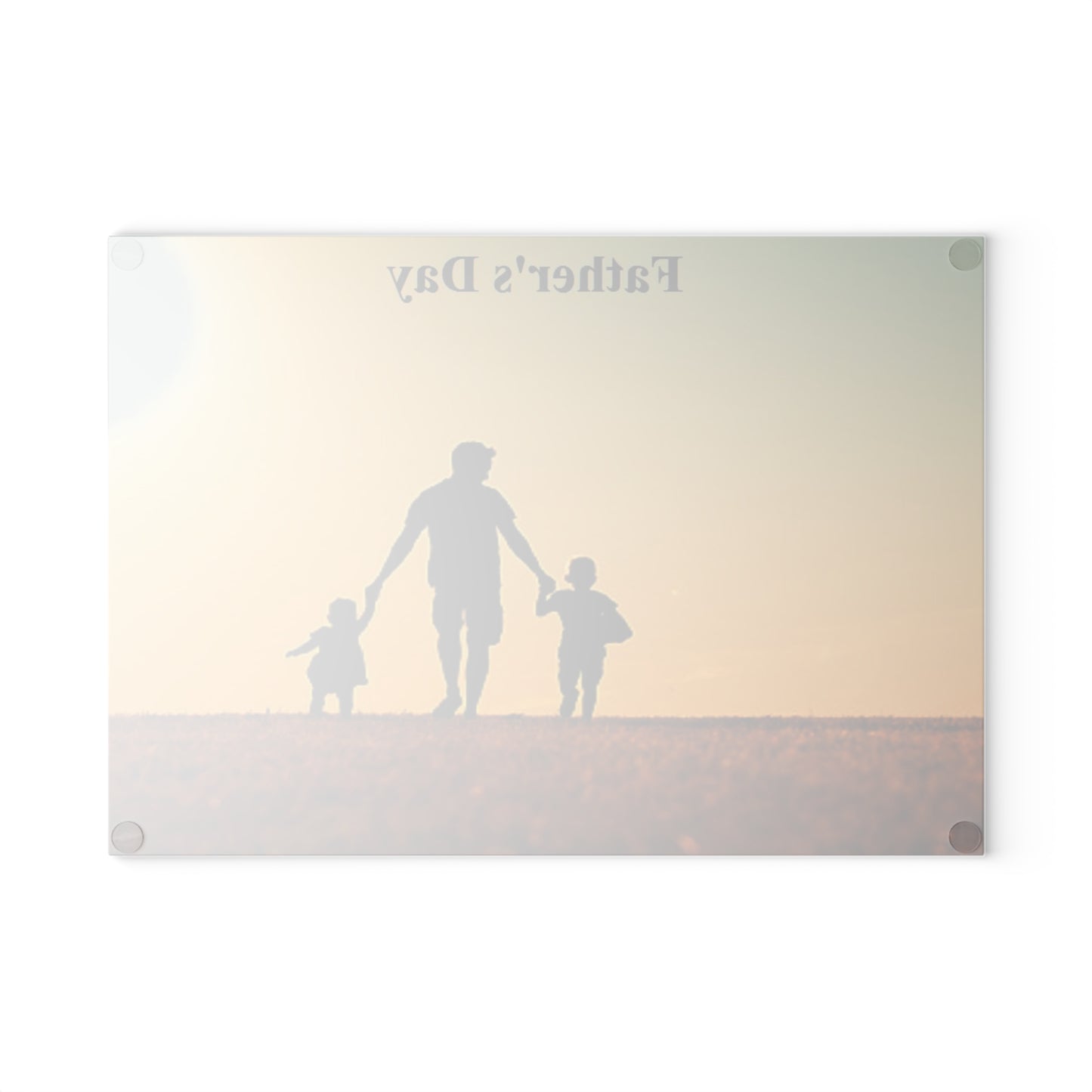 Father's Day Glass Cutting Board – Silhouette Dad with Kids Sunset Kitchen Decor