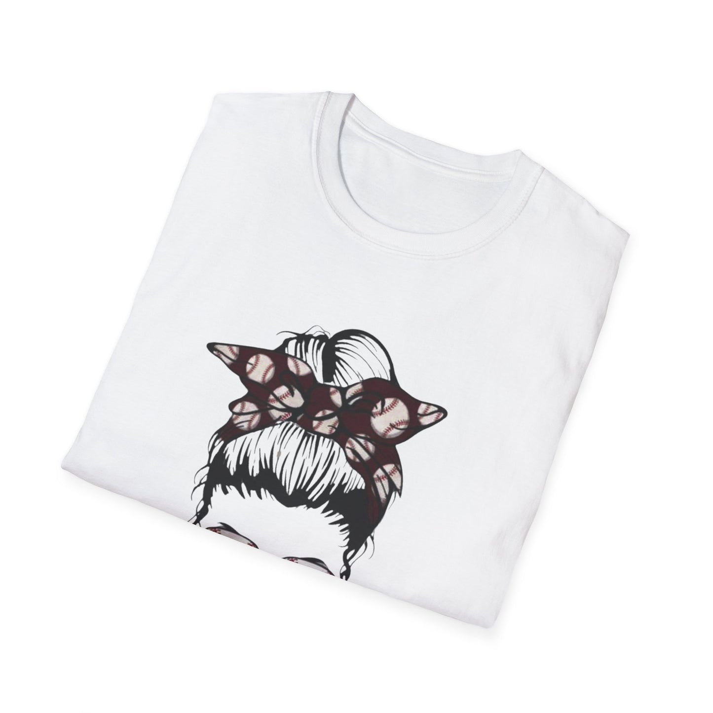 Baseball Mom T-Shirt – Messy Bun Bandana Sunglasses Graphic Tee