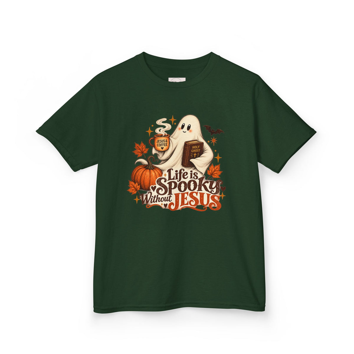Kids Halloween Tee — “Life Is Spooky Without Jesus” Ghost Pumpkin Christian Shirt