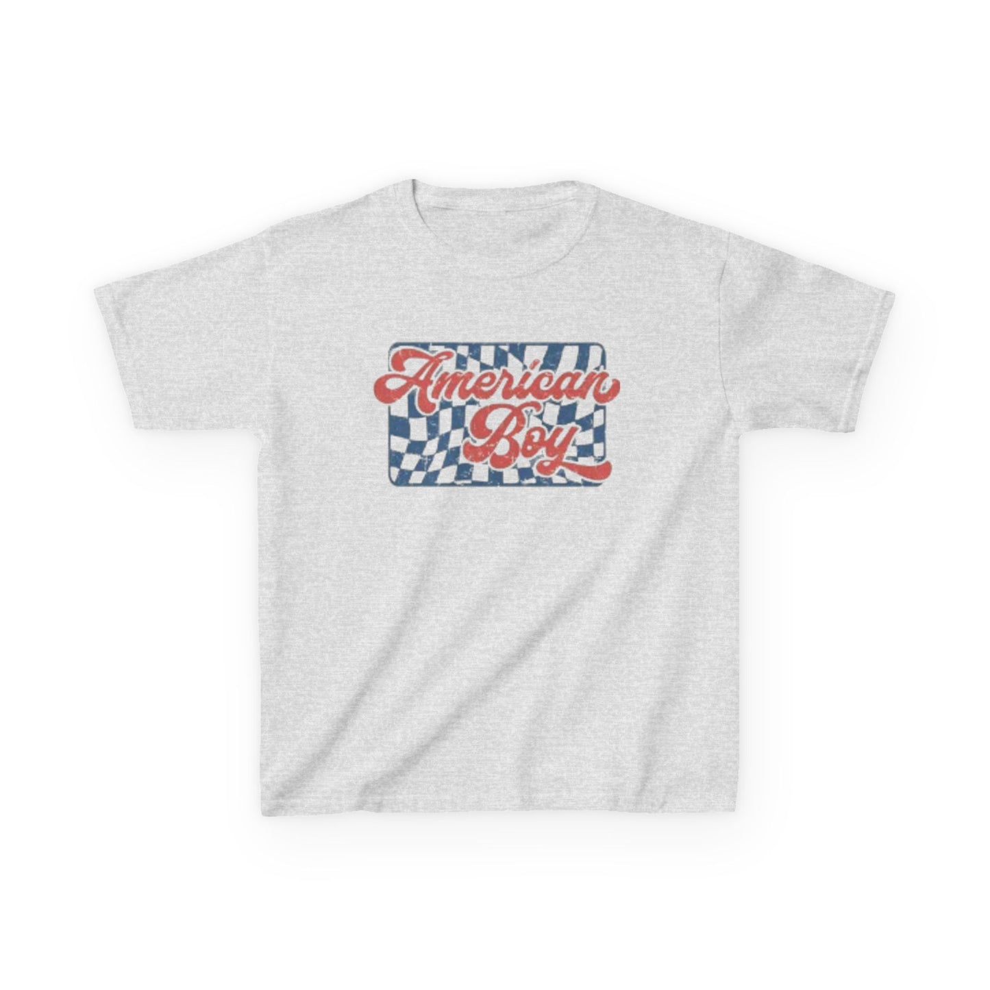 Kids T-Shirt - "American Boy" Retro Checkered Patriotic Tee for Boys (4th of July)