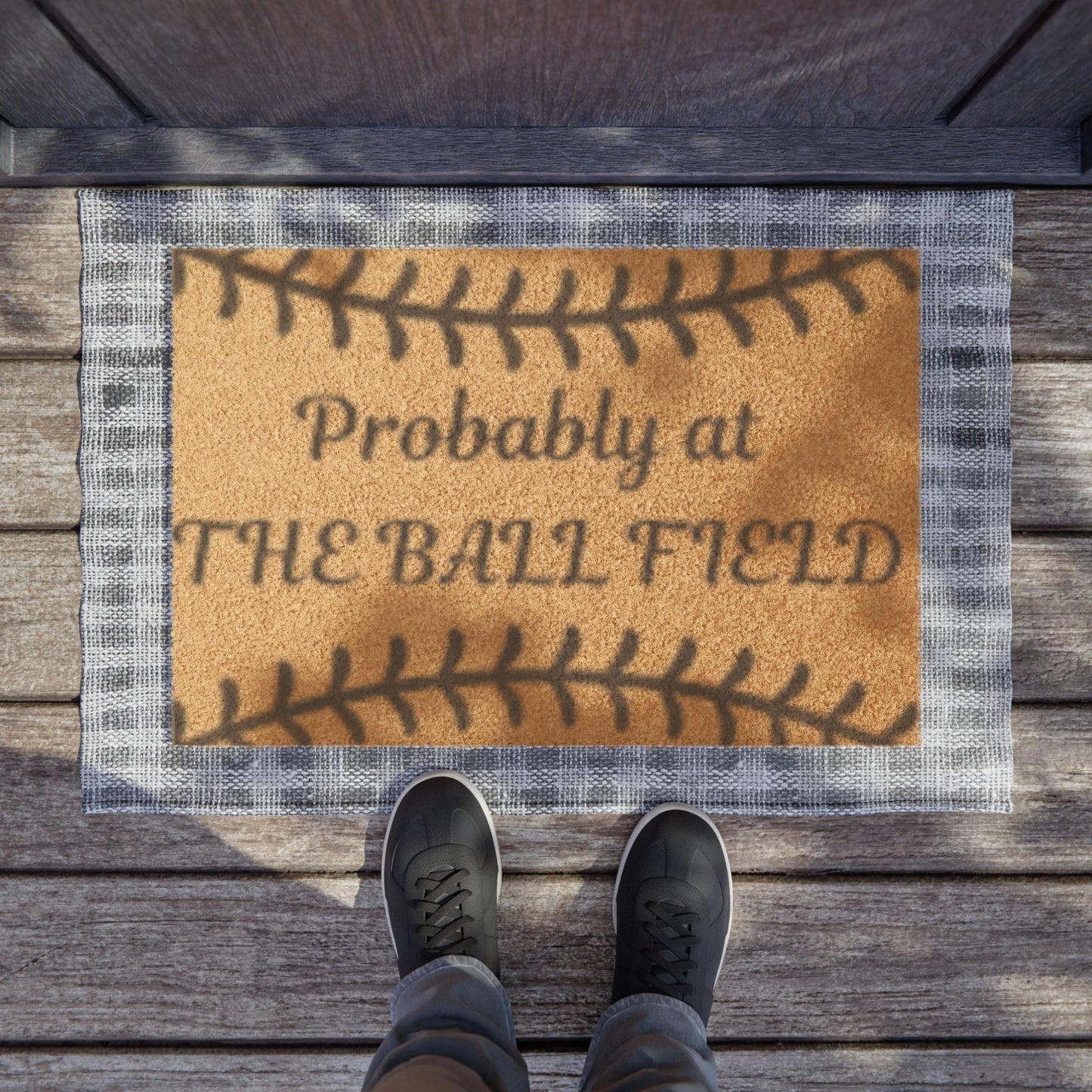 Doormat — "Probably at the Ball Field" Baseball Welcome Mat