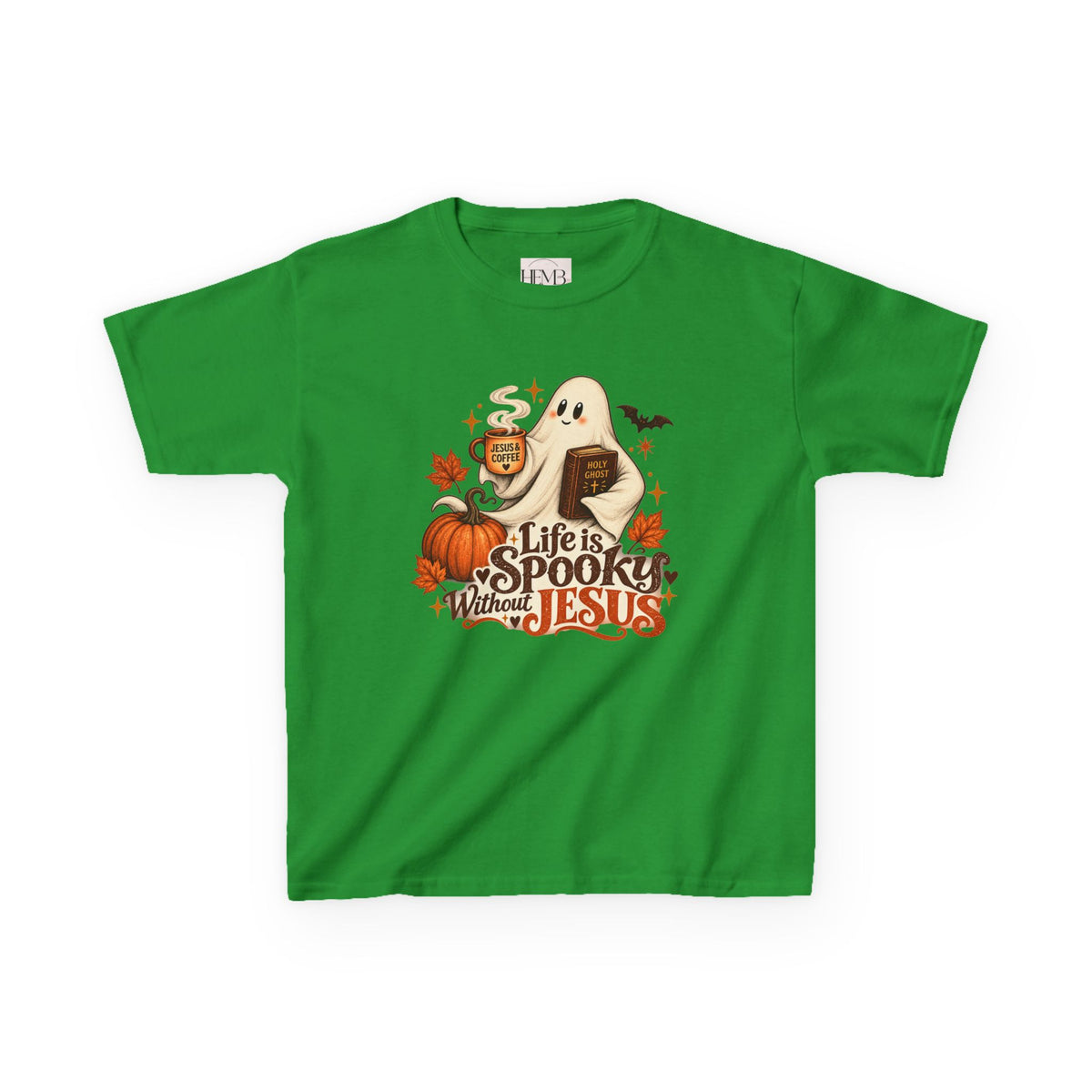 Kids Halloween Tee — “Life Is Spooky Without Jesus” Ghost Pumpkin Christian Shirt