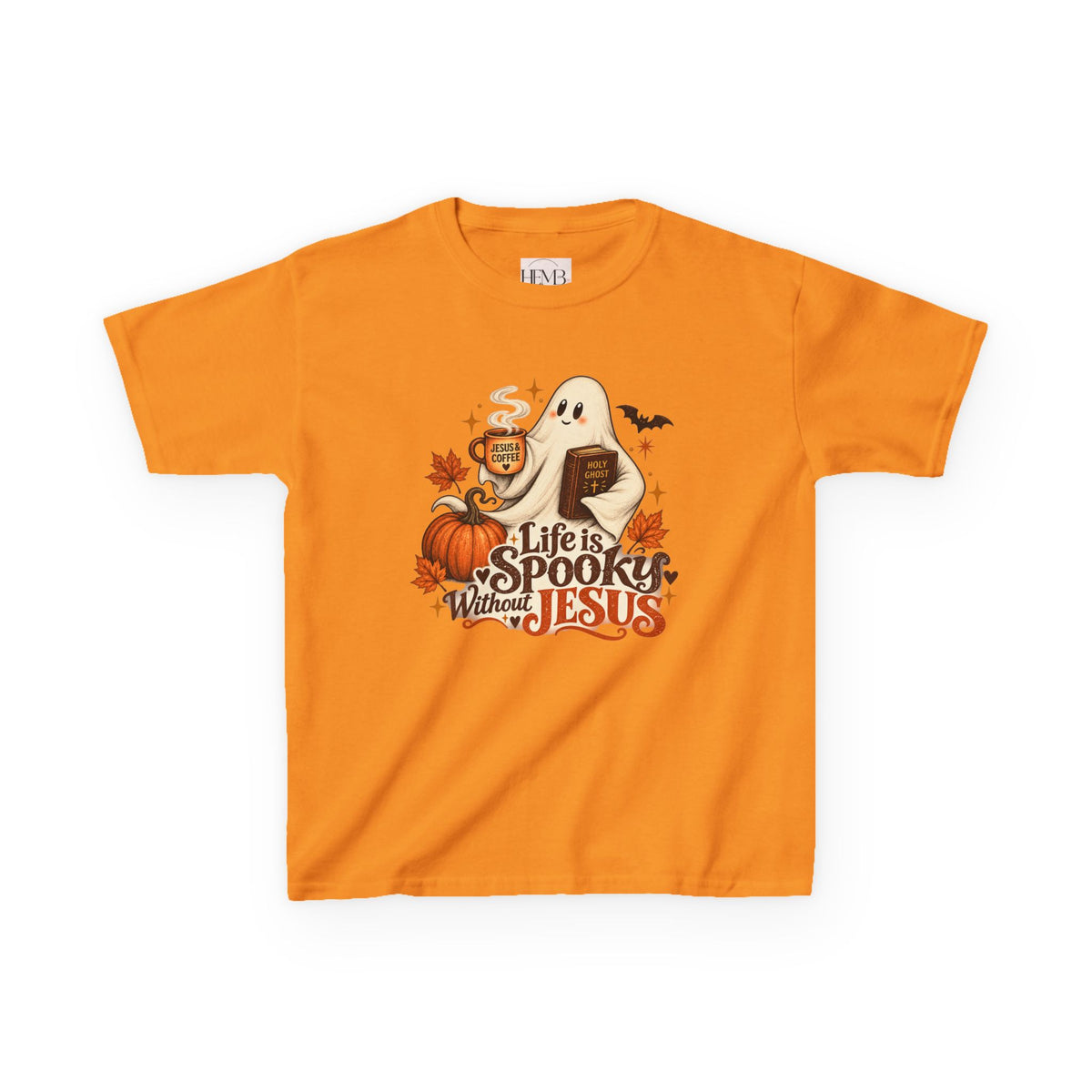 Kids Halloween Tee — “Life Is Spooky Without Jesus” Ghost Pumpkin Christian Shirt