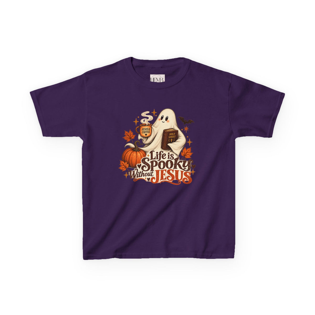 Kids Halloween Tee — “Life Is Spooky Without Jesus” Ghost Pumpkin Christian Shirt