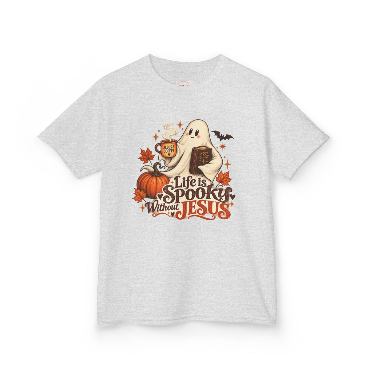 Kids Halloween Tee — “Life Is Spooky Without Jesus” Ghost Pumpkin Christian Shirt