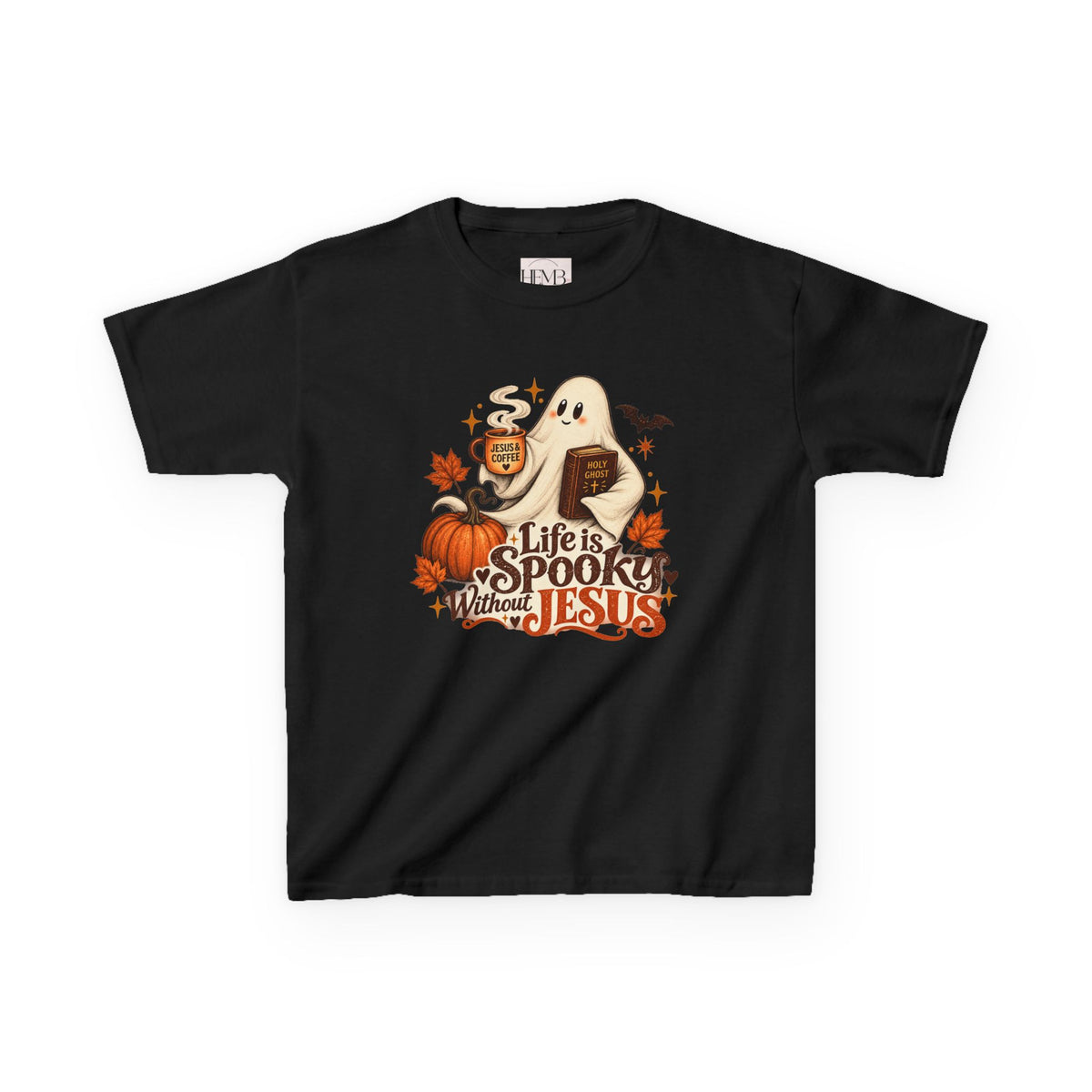 Kids Halloween Tee — “Life Is Spooky Without Jesus” Ghost Pumpkin Christian Shirt