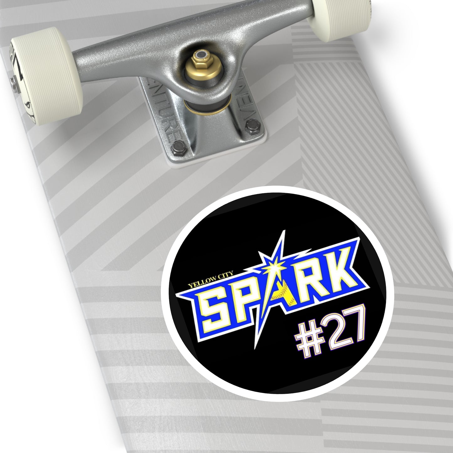 Yellow City Spark #27 Round Sticker — Team Logo Vinyl Decal (Indoor/Outdoor)