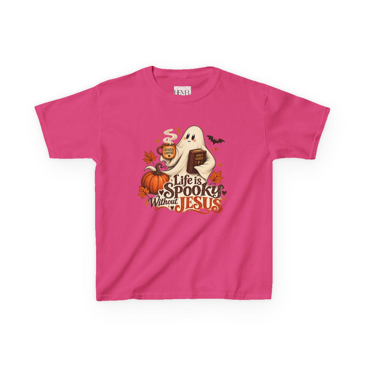 Kids Halloween Tee — “Life Is Spooky Without Jesus” Ghost Pumpkin Christian Shirt
