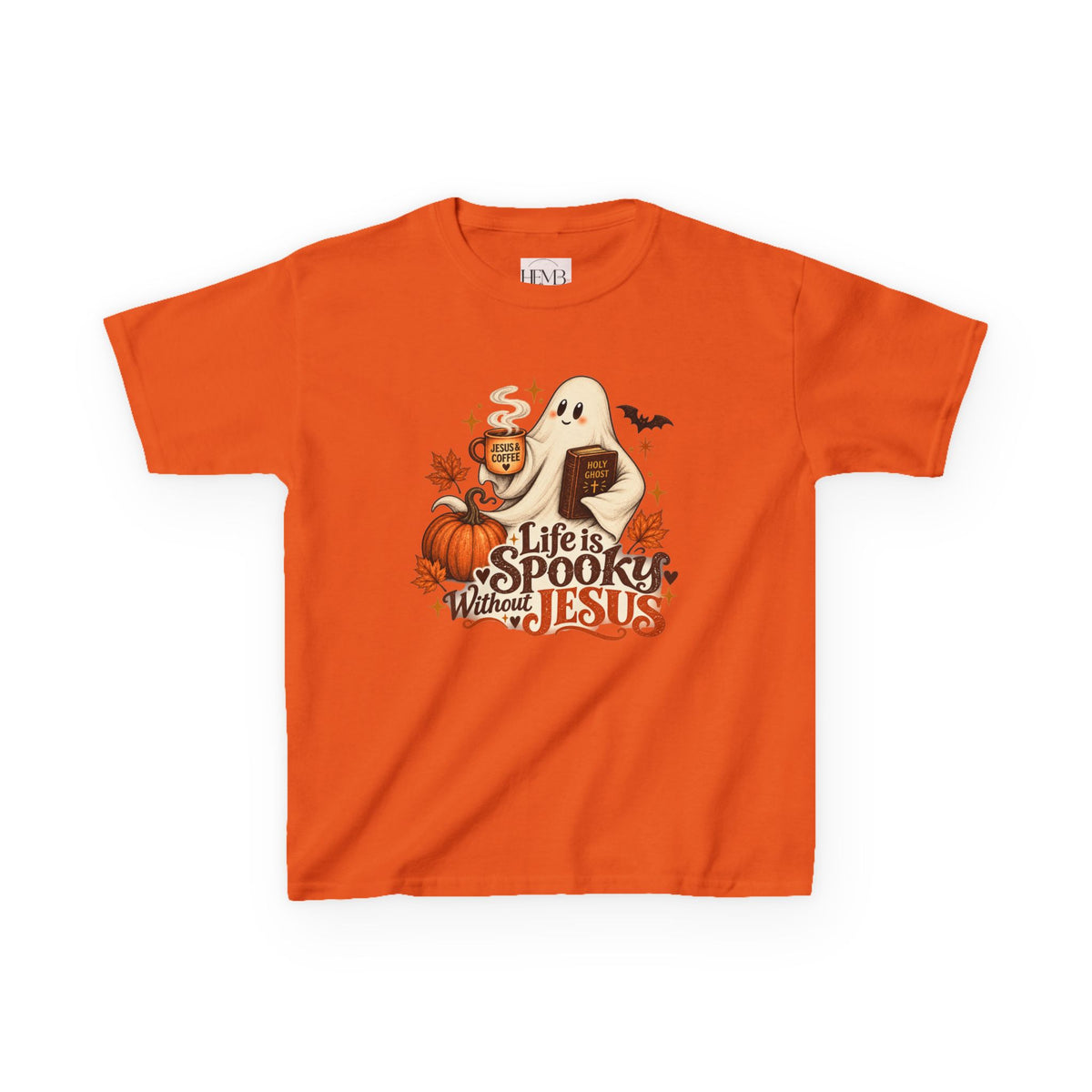 Kids Halloween Tee — “Life Is Spooky Without Jesus” Ghost Pumpkin Christian Shirt