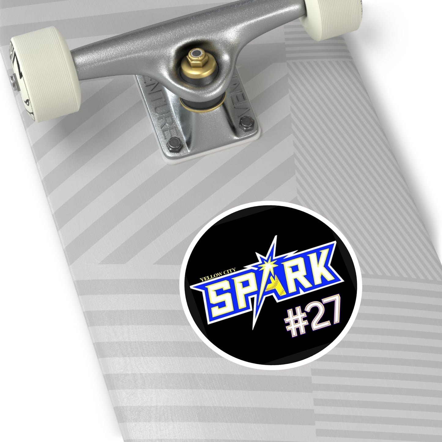 Yellow City Spark #27 Round Sticker — Team Logo Vinyl Decal (Indoor/Outdoor)