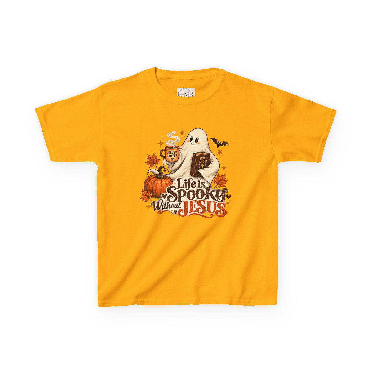 Kids Halloween Tee — “Life Is Spooky Without Jesus” Ghost Pumpkin Christian Shirt