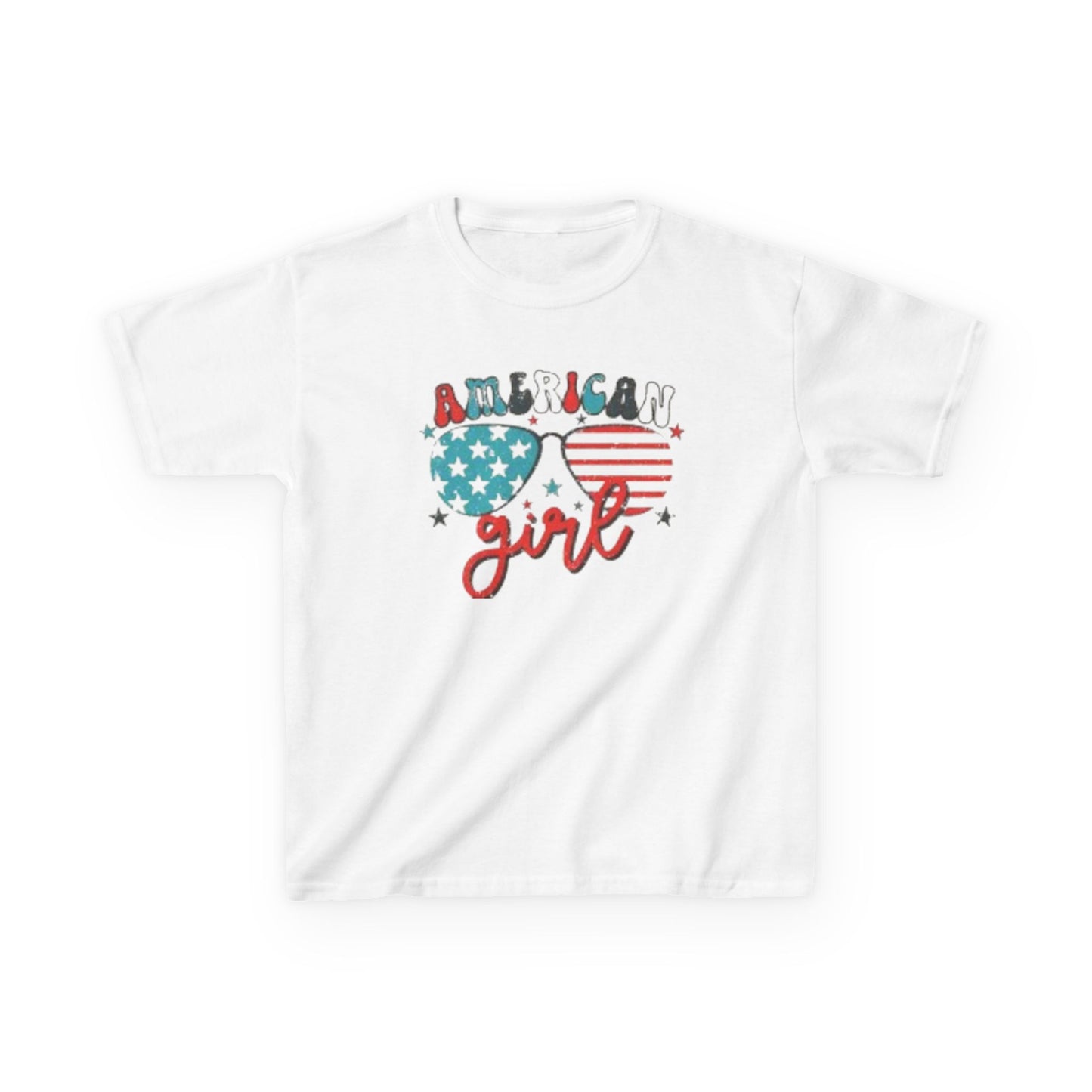Kids Tee — "American Girl" Patriotic Sunglasses Graphic (4th of July)