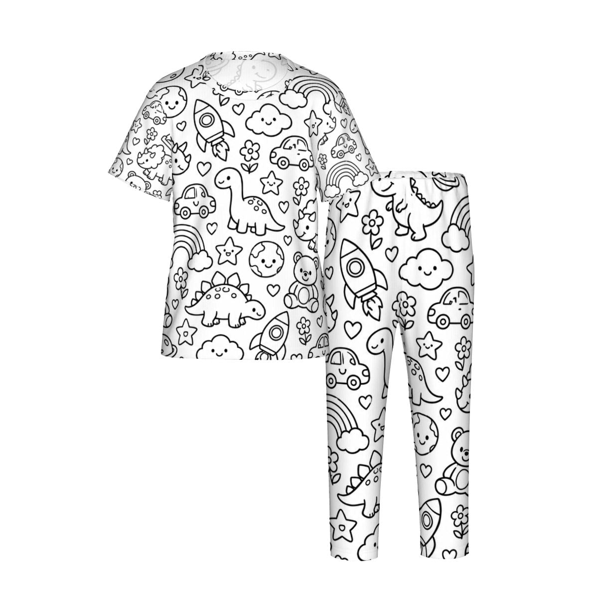 Kids Short Sleeve Long Pants Pajama Set Coloring pjs