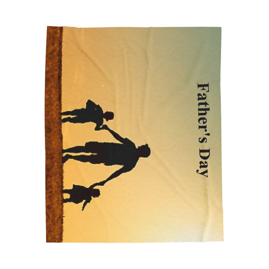 Father’s Day Velveteen Plush Blanket – Silhouette Dad with Kids