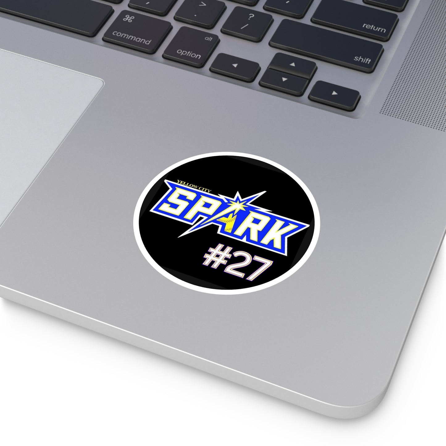 Yellow City Spark #27 Round Sticker — Team Logo Vinyl Decal (Indoor/Outdoor)