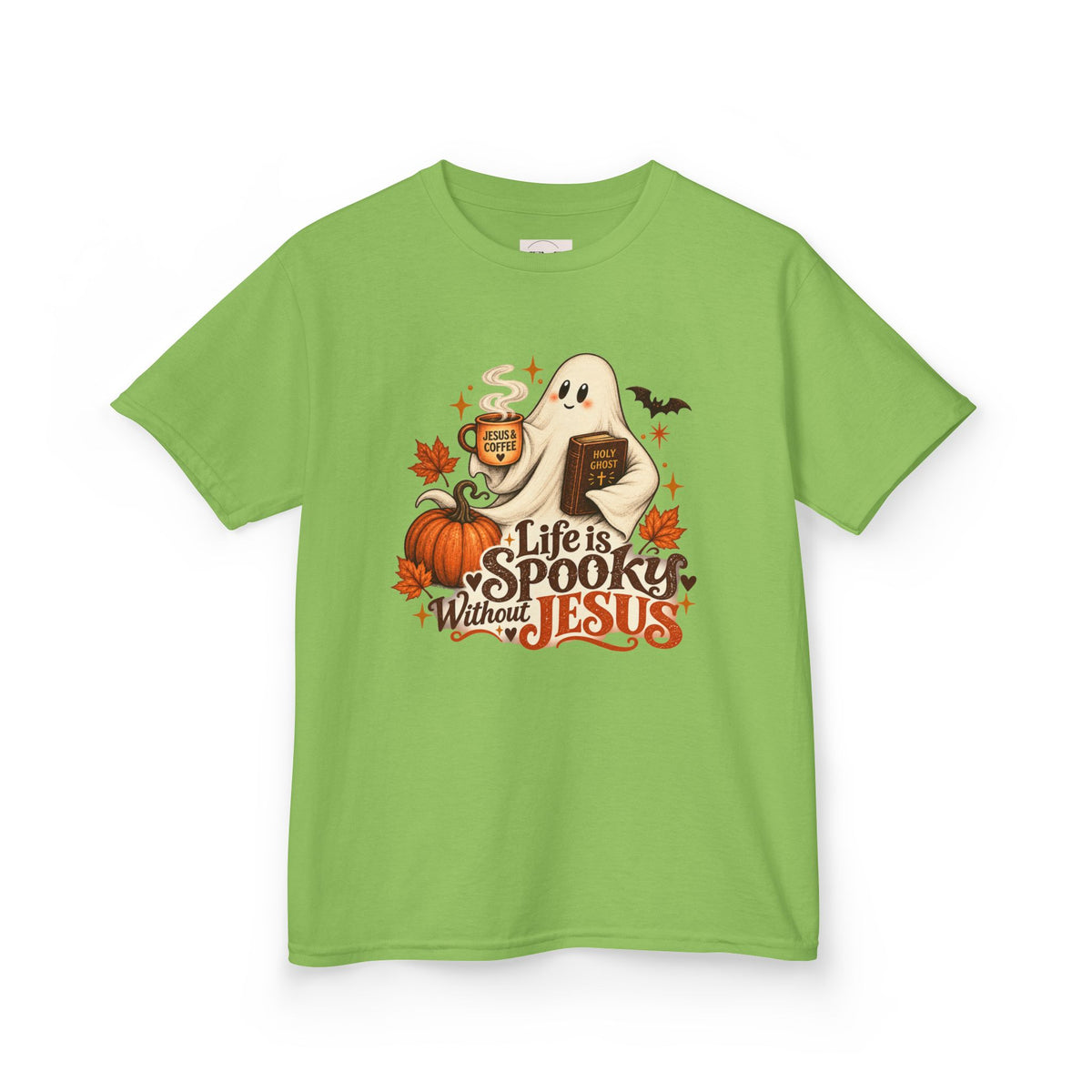 Kids Halloween Tee — “Life Is Spooky Without Jesus” Ghost Pumpkin Christian Shirt
