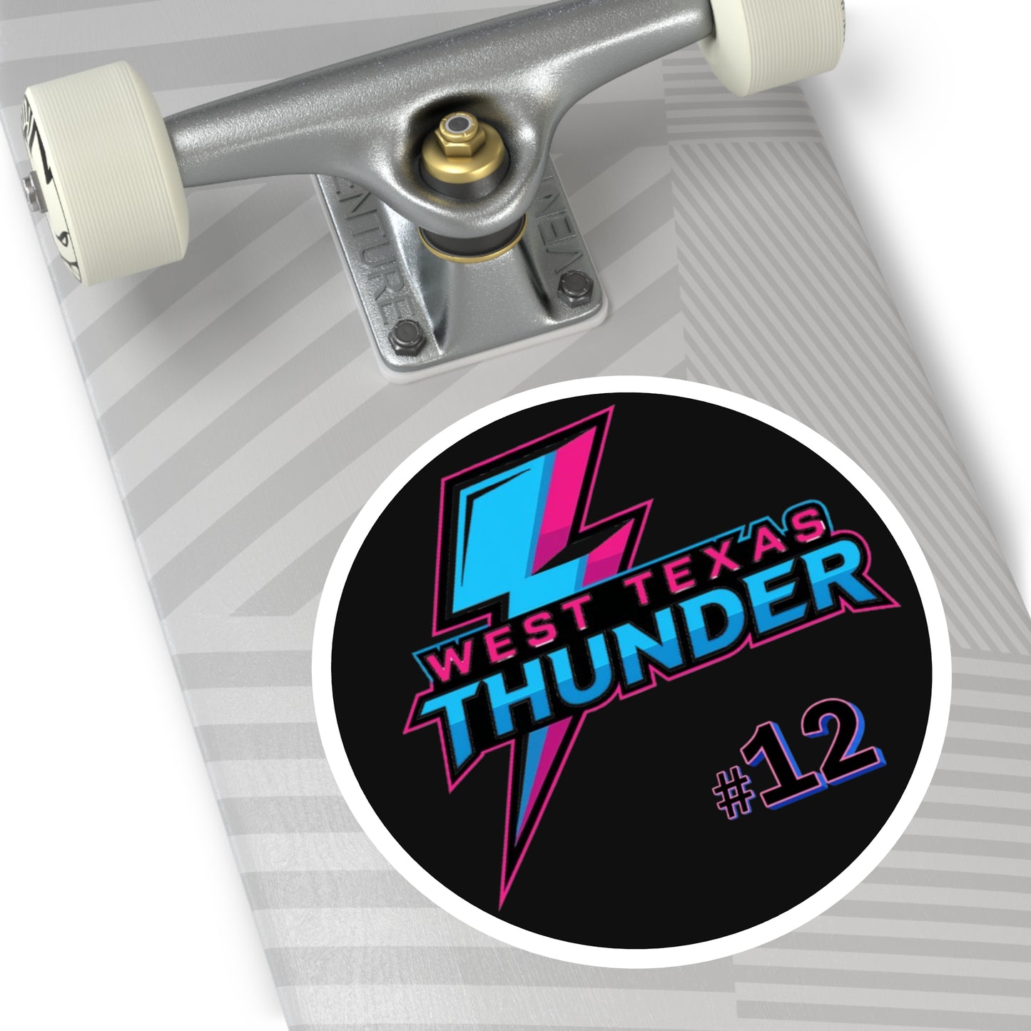 West Texas Thunder #12 Round Sticker — Retro Lightning Team Decal (Indoor/Outdoor)
