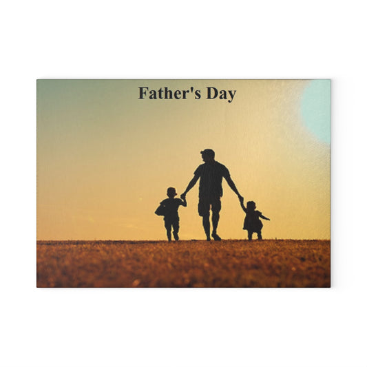 Father's Day Glass Cutting Board – Silhouette Dad with Kids Sunset Kitchen Decor