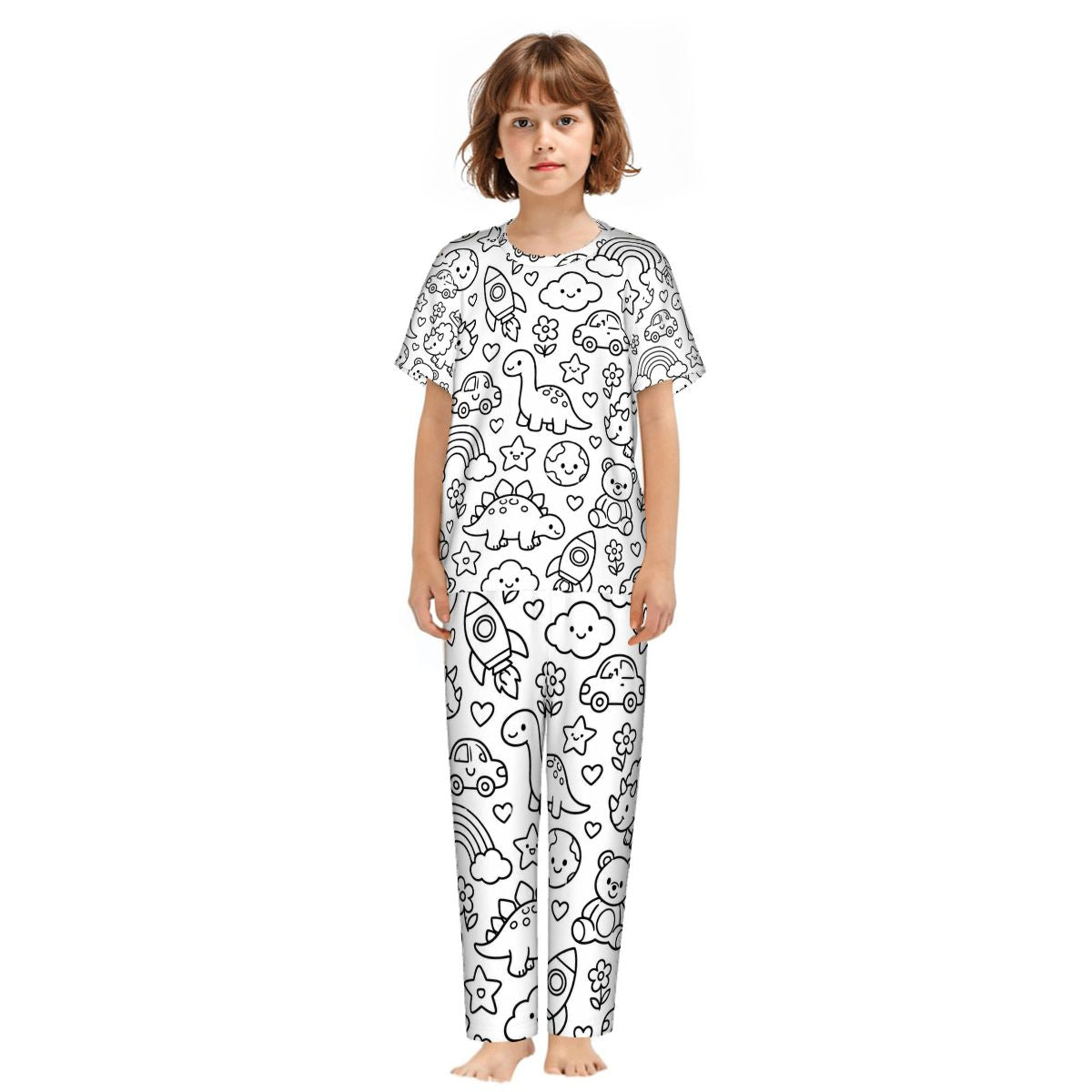 Kids Short Sleeve Long Pants Pajama Set Coloring pjs