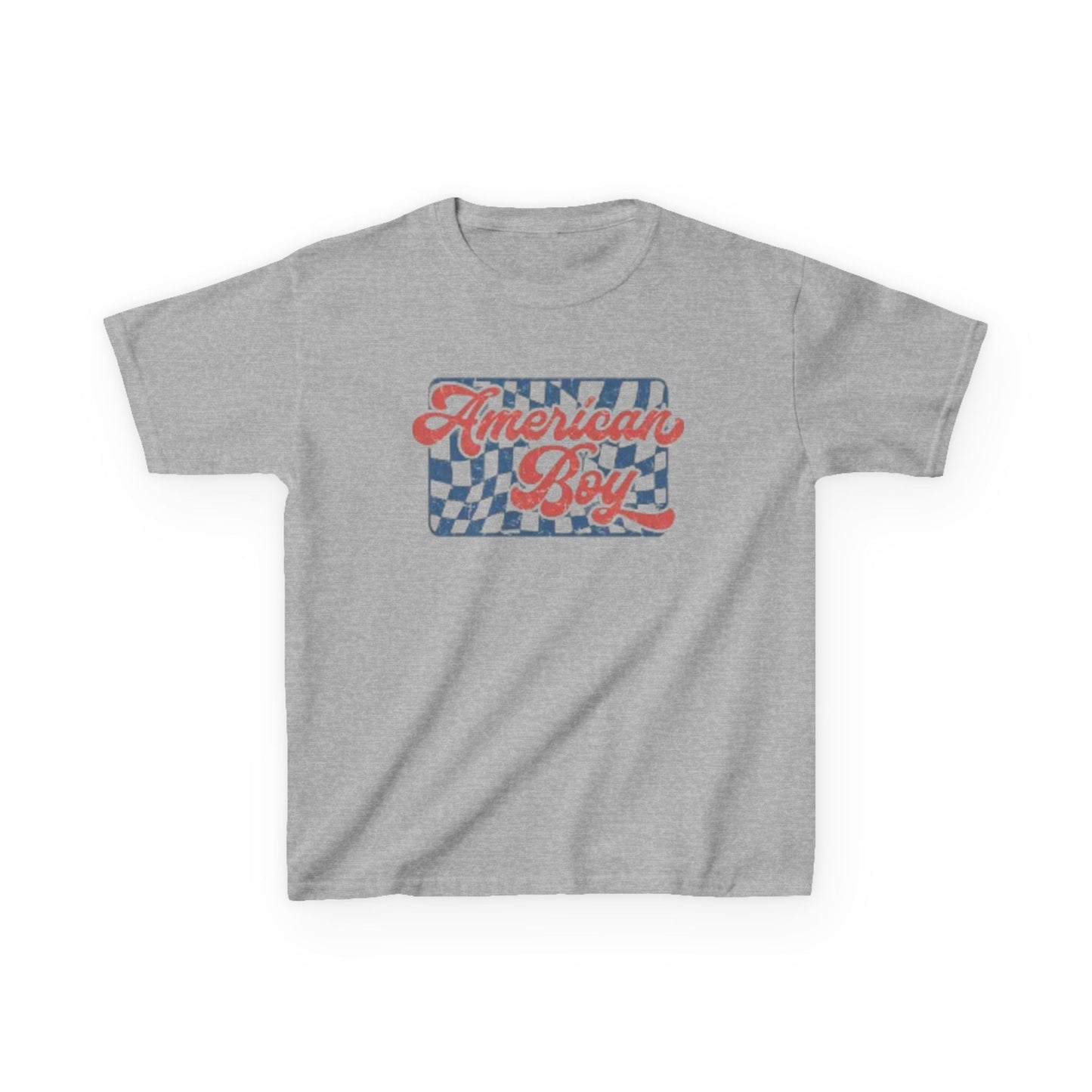 Kids T-Shirt - "American Boy" Retro Checkered Patriotic Tee for Boys (4th of July)