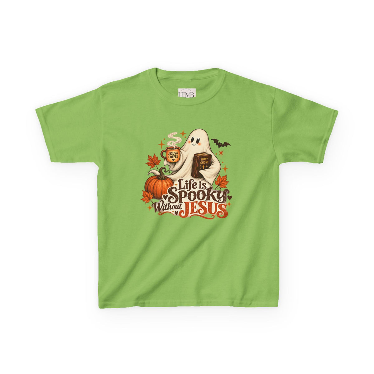 Kids Halloween Tee — “Life Is Spooky Without Jesus” Ghost Pumpkin Christian Shirt