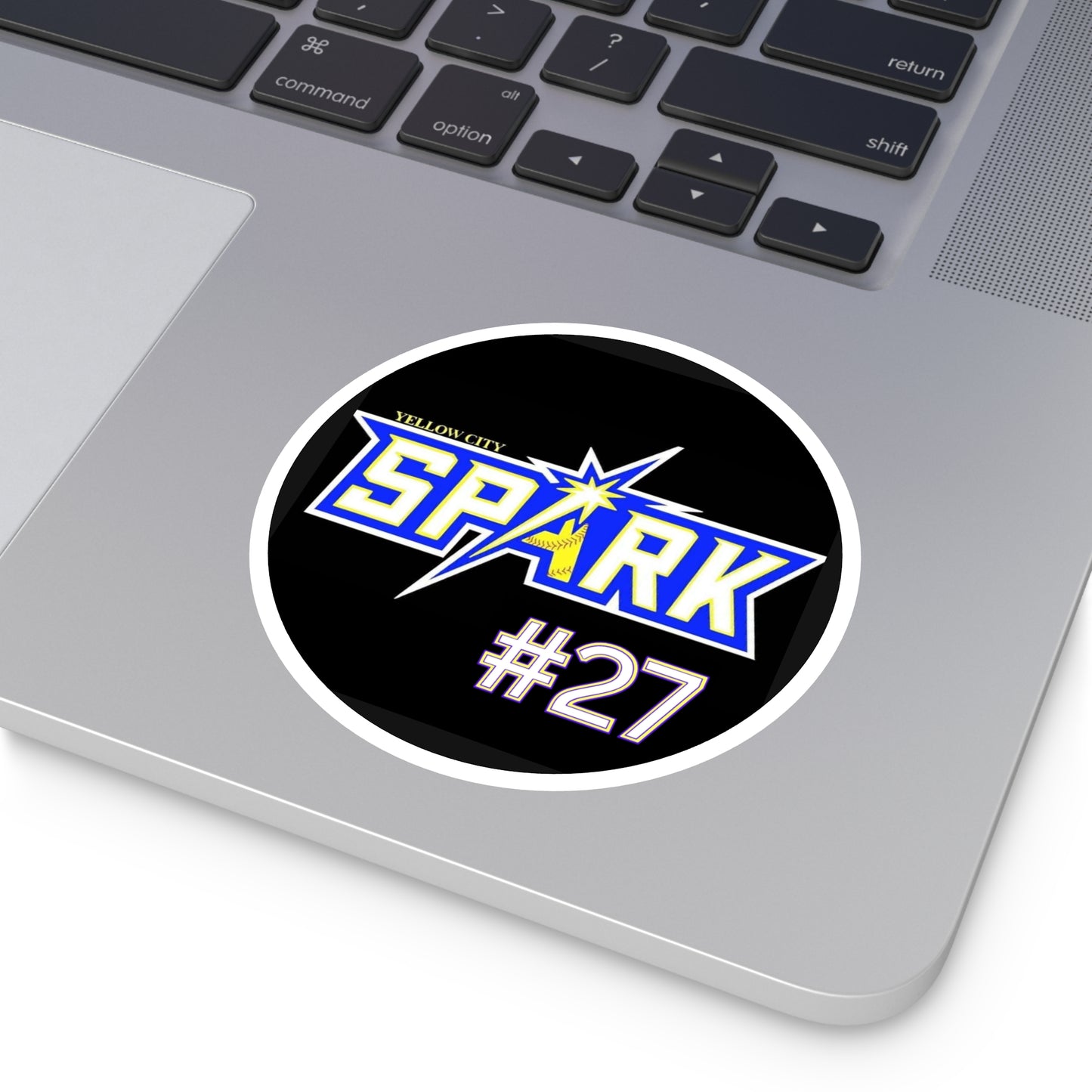 Yellow City Spark #27 Round Sticker — Team Logo Vinyl Decal (Indoor/Outdoor)