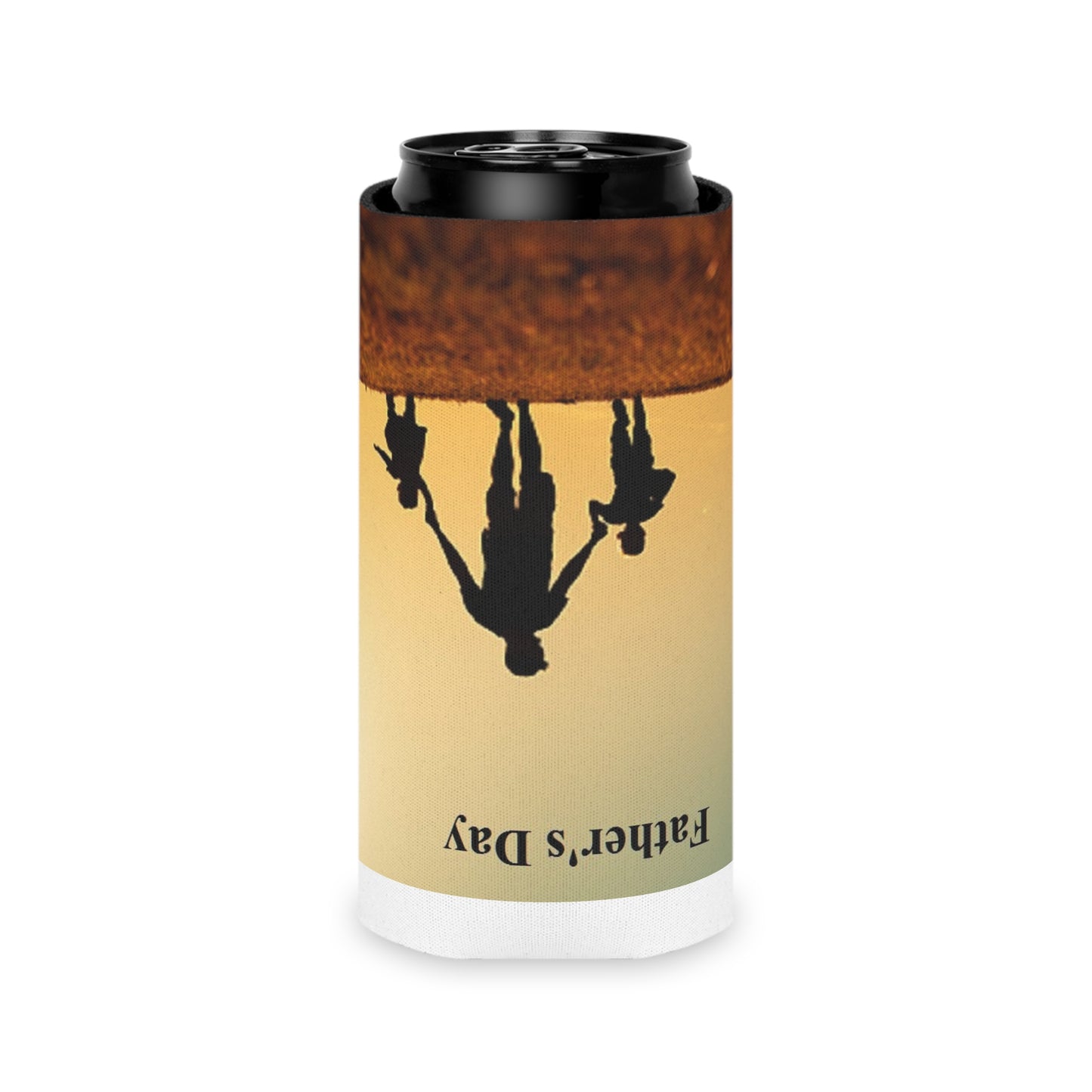 Father's Day Can Cooler - Silhouette Dad with Kids Sunset Beer Koozie